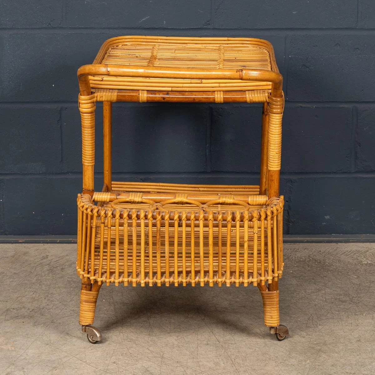 PUSHKINS.COM - B11868 - VINTAGE 20thC ITALIAN RATTAN & BAMBOO DRINKS TROLLEY c.1960 - 07.jpg