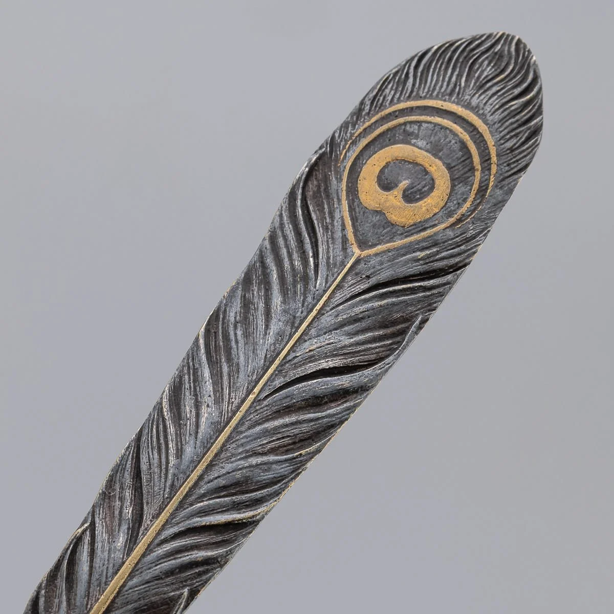 PUSHKINS.COM - J12115 - ANTIQUE 20thC SILVER PLATE & BRASS PEACOCK LETTER OPENER - 07.jpg