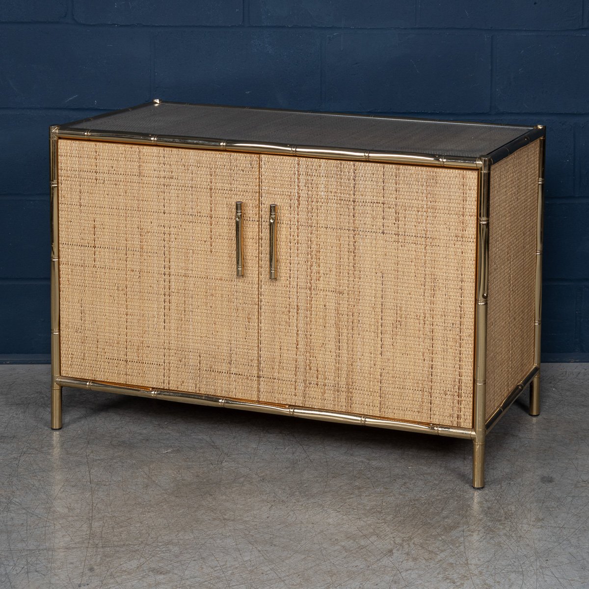 PUSHKINS.COM - B11291 - VINTAGE 20thC ITALIAN BRASS FRAMED RATTAN & FAUX BAMBOO CABINET c.1980 - 03.jpg