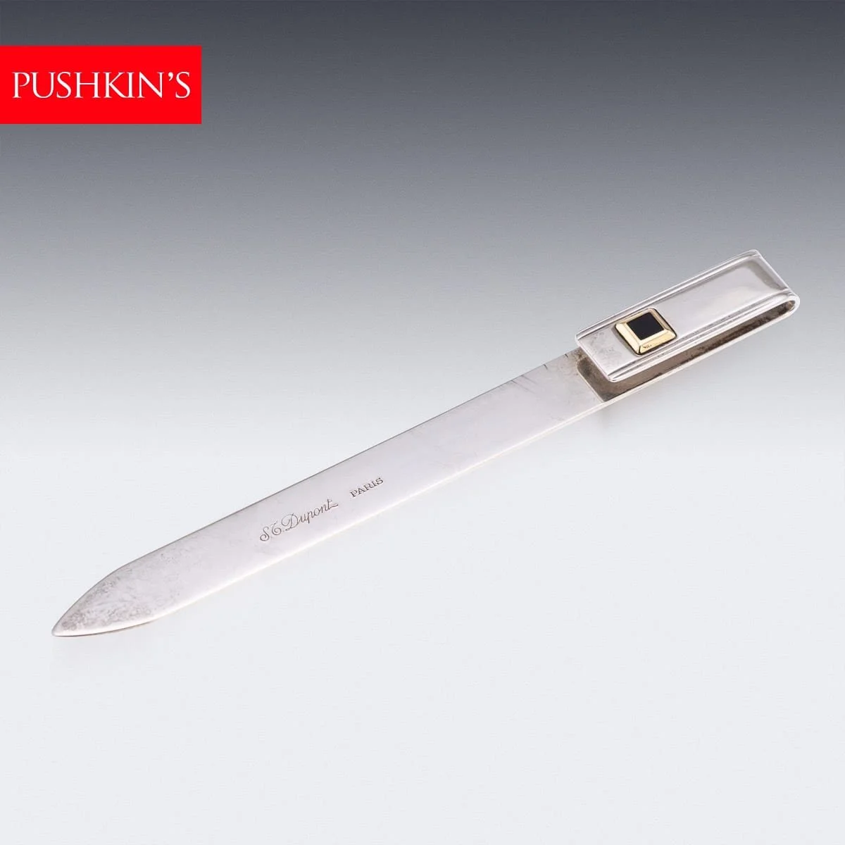 PUSHKINS.COM - J12129 - VINTAGE 20thC FRENCH SOLID SILVER & GOLD BOOKMARK BY S.T. DUPONT, PARIS - 2.jpg
