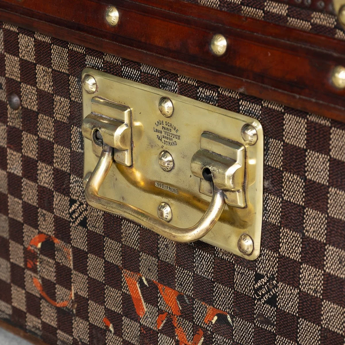 PUSHKINS.COM - B12768d - ANTIQUE 20thC LOUIS VUITTON CABIN TRUNK IN DAMIER CANVAS, FRANCE c.1900 - 32.jpg