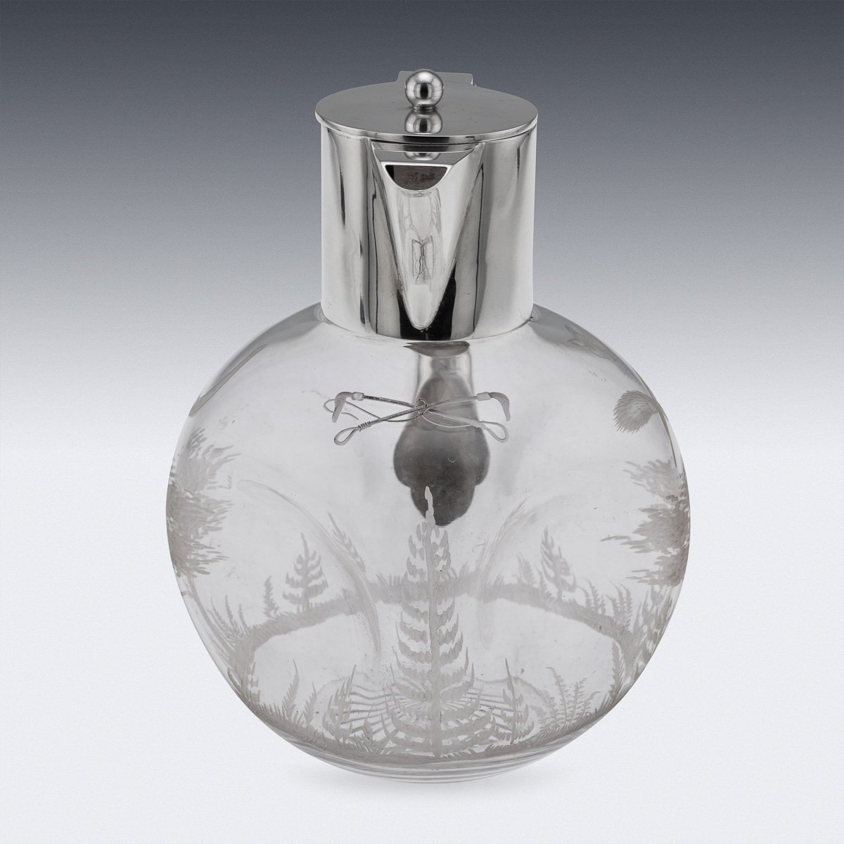 PUSHKINS.COM - D11663 - ANTIQUE 19thC ENGLISH SOLID SILVER & ETCHED GLASS CLARET JUG, BIRMINGHAM c.1897 - 18.jpg