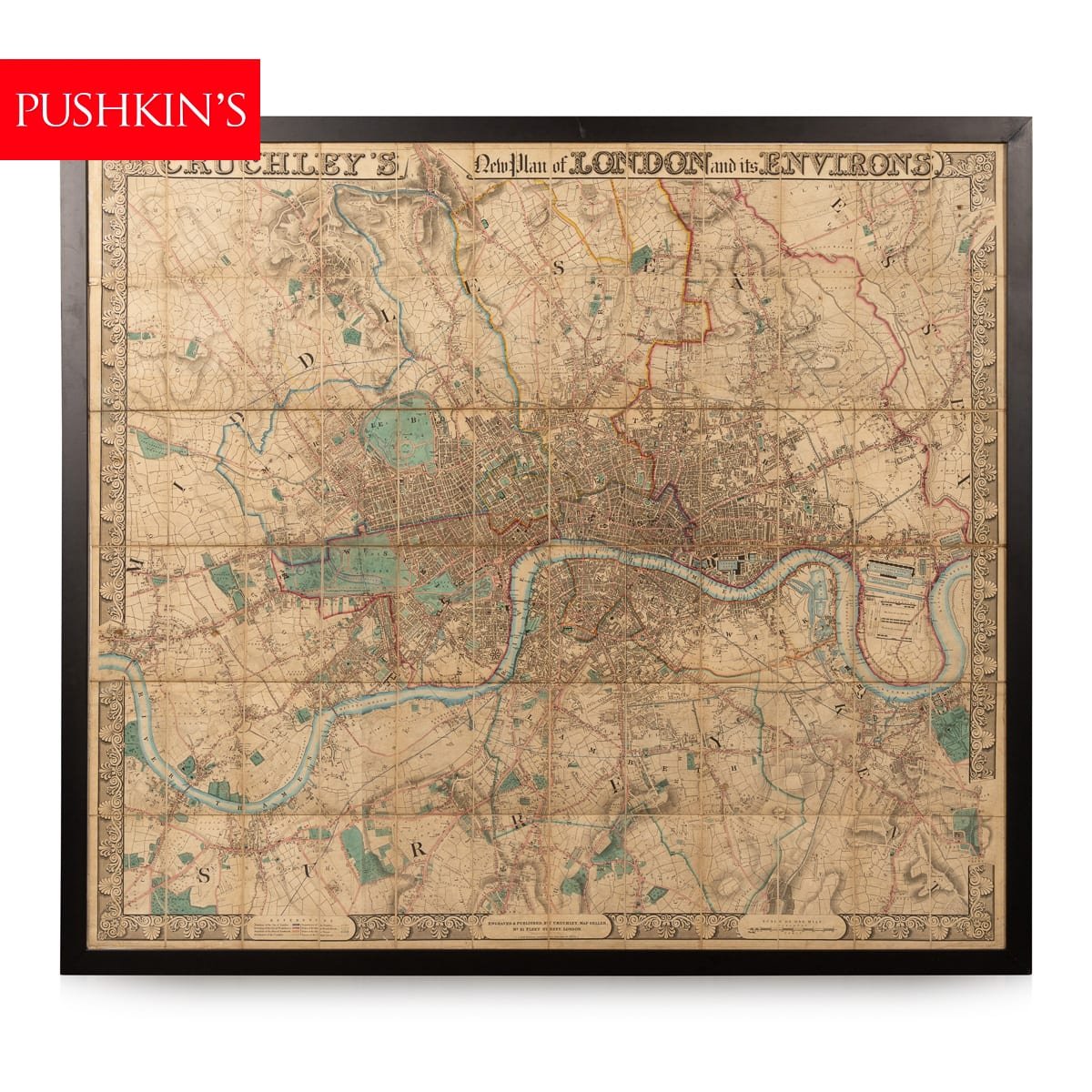 PUSHKINS.COM - Z12094 - ANTIQUE 19thC ENGLISH FRAMED CRUCHLEYS NEW PLAN OF LONDON MAP c.1834 - 02.jpg
