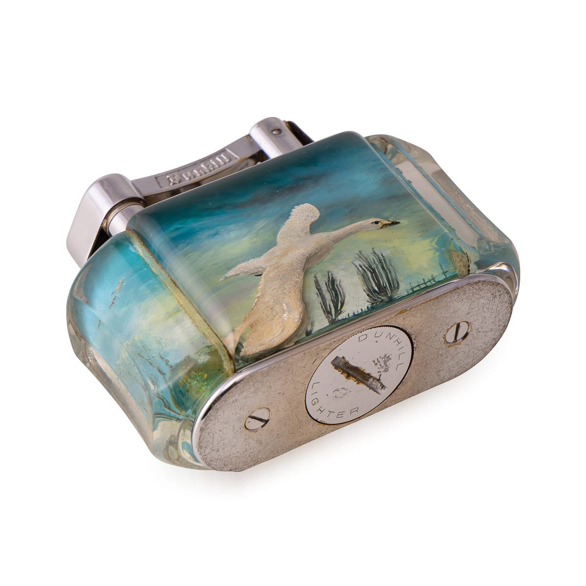PUSHKINS.COM - D11806 - 20thC DUNHILL 'AQUARIUM' 'BIRDS IN FLIGHT' TABLE LIGHTER c.1950 - 09.jpg