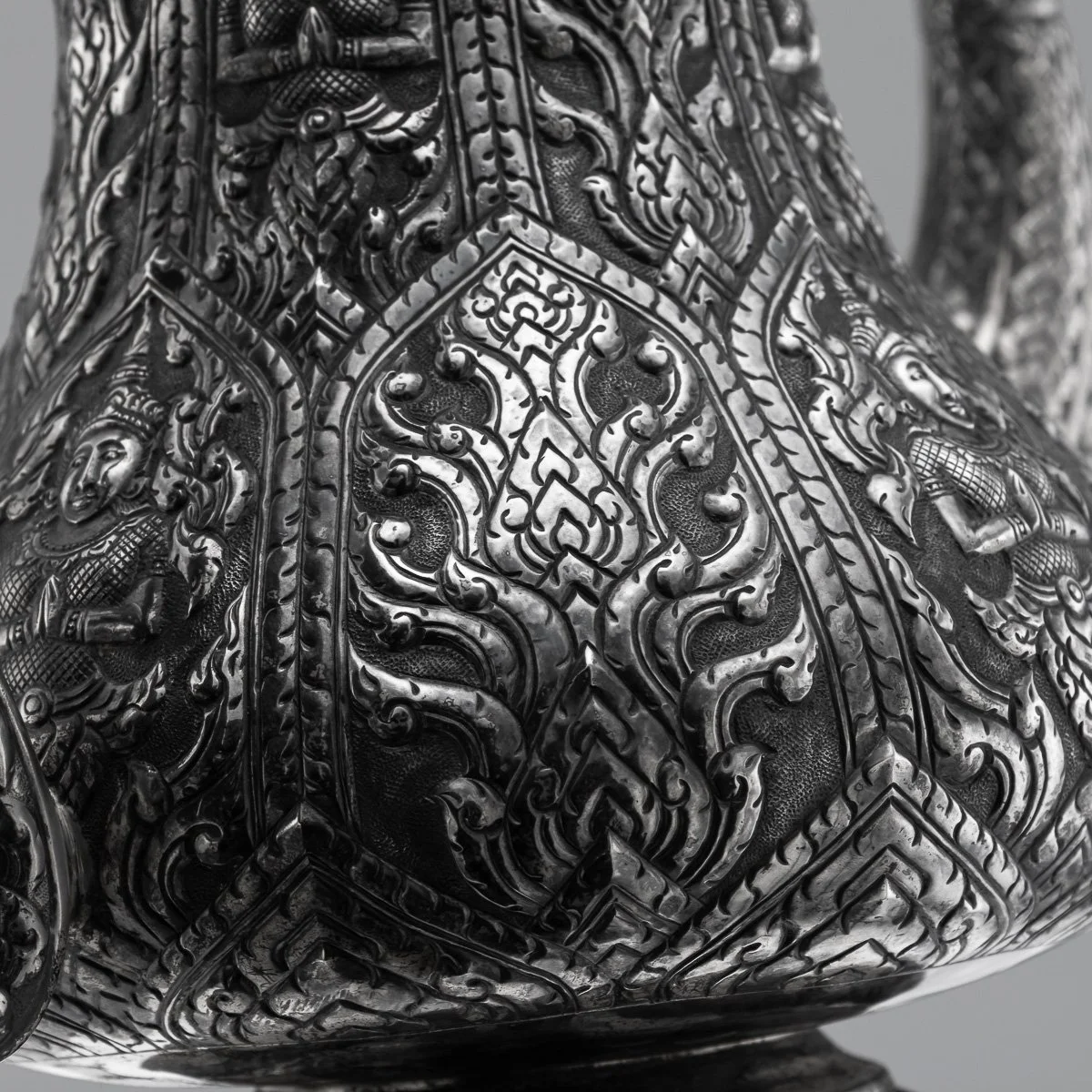 PUSHKINS.COM - A00116 - ANTIQUE 20thC THAI SOLID SILVER FOUR PIECE TEA SET ON TRAY c.1950 - 30.jpg