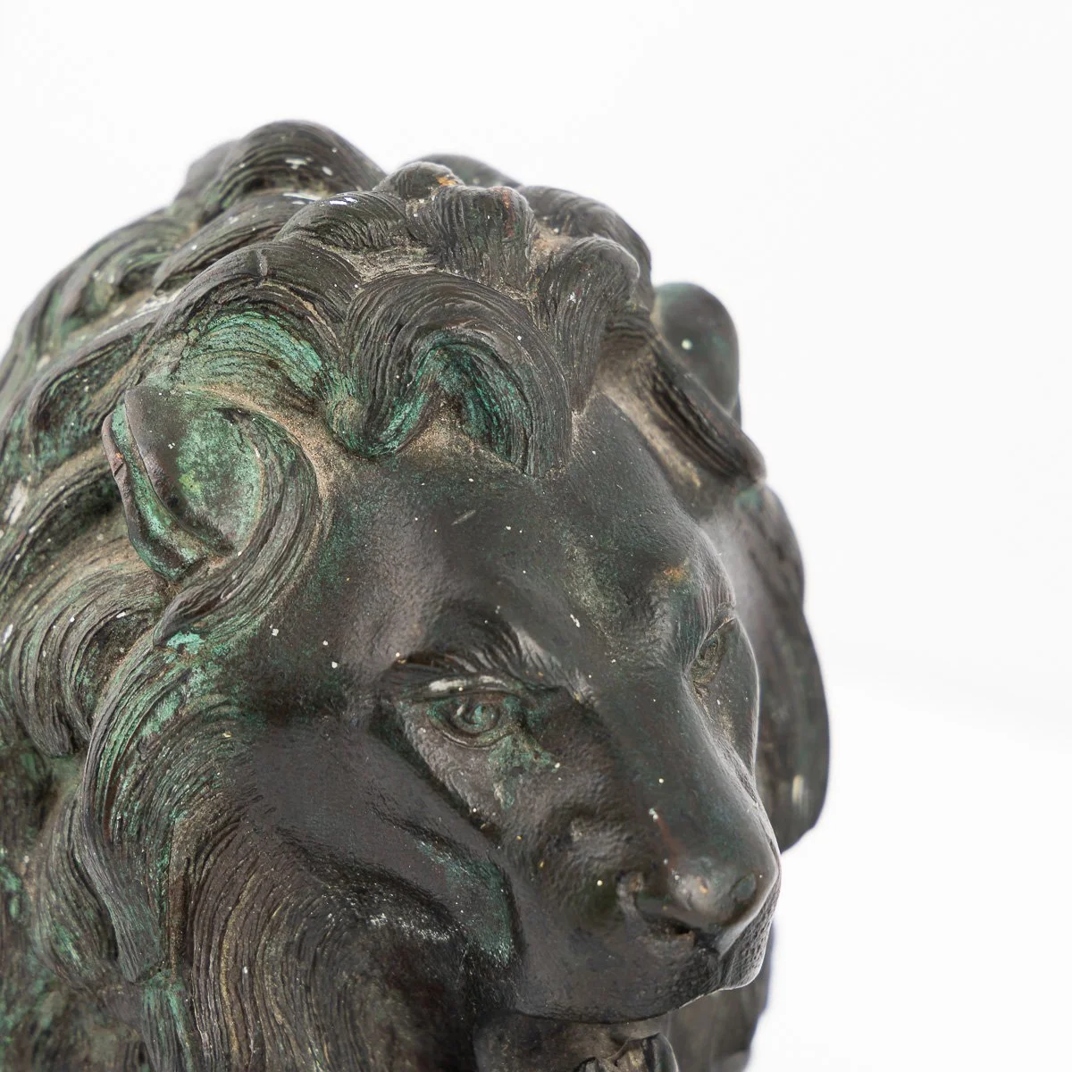 PUSHKINS.COM - A00160 - ANTIQUE 19thC VICTORIAN PAIR OF VERDIGRIS PATINATED BRONZE TRAFALGAR LIONS c.1870 - 08.jpg