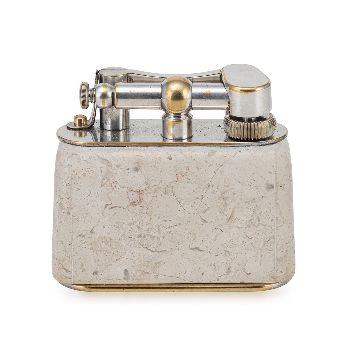 PUSHKINS.COM - D11369 - VINTAGE 20thC TRAVERTINE MARBLE & SILVER PLATED DUNHILL TABLE LIGHTER c.1960 - 06.jpg