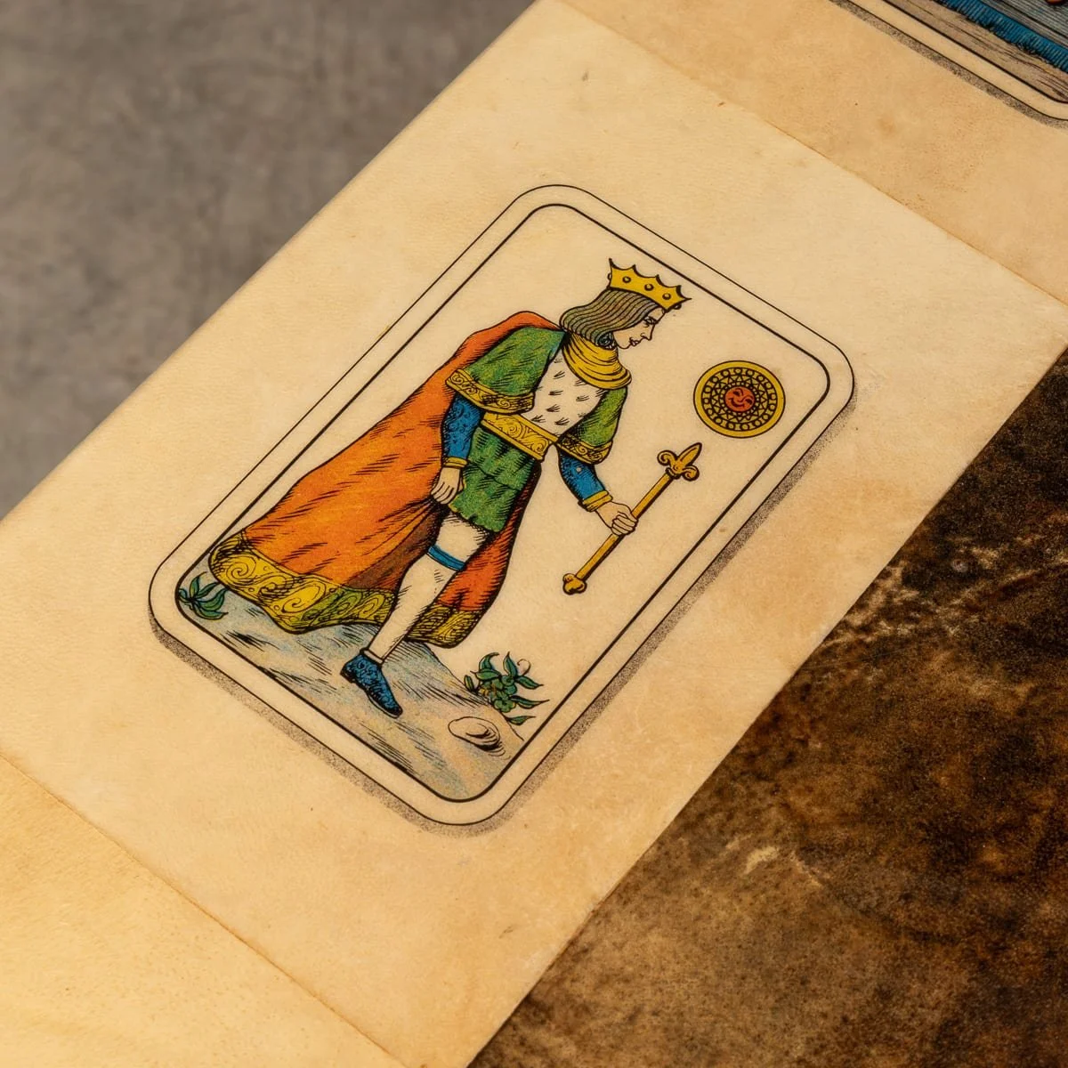 PUSHKINS.COM - B11865 - 20thC ITALIAN DINING SET : GAMES TABLE WITH PLAYING CARDS MOTIF BY ALDO TURA - 15.jpg