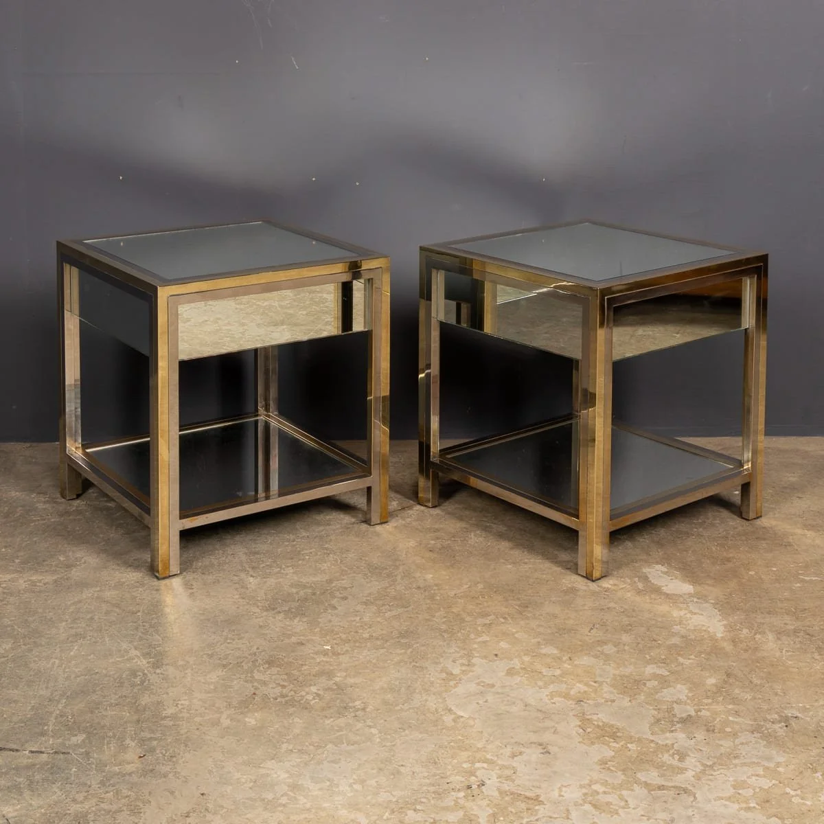 PUSHKINS.COM - Z12104 - 20thC PAIR OF BRASS, CHROME & GLASS SIDE TABLES BY BELGO CHROM, BELGIUM c.1970 - 05.jpg