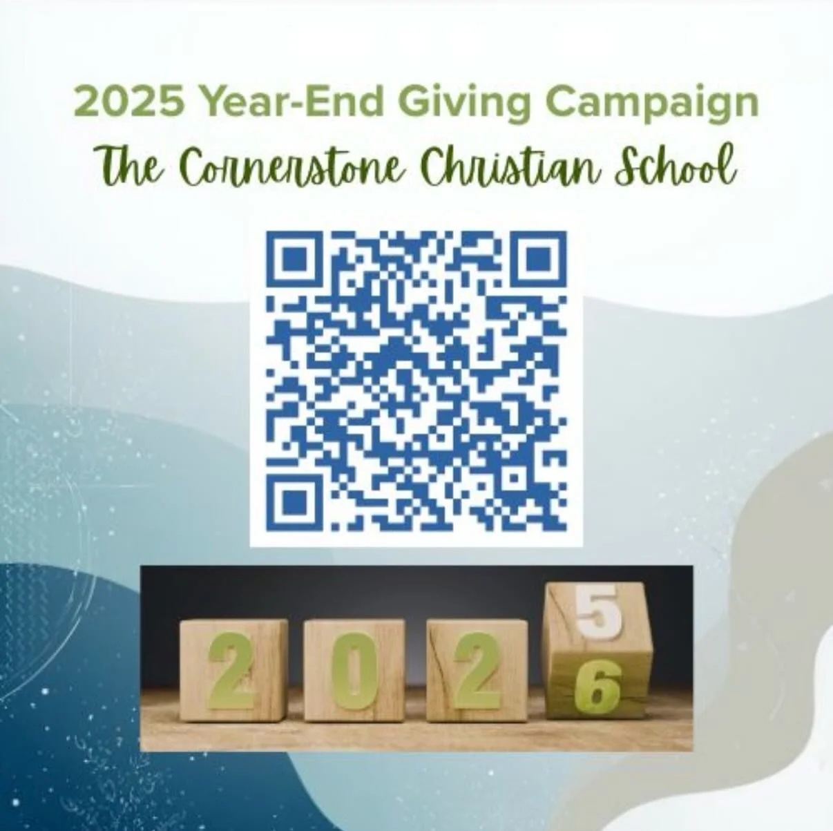 As the 2025 year draws to a close, will you consider making a year-end gift to support the ongoing ministry of the Cornerstone Christian School? You can use the link below to contribute online, or send a check to &ldquo;CCS&rdquo; dated no later than