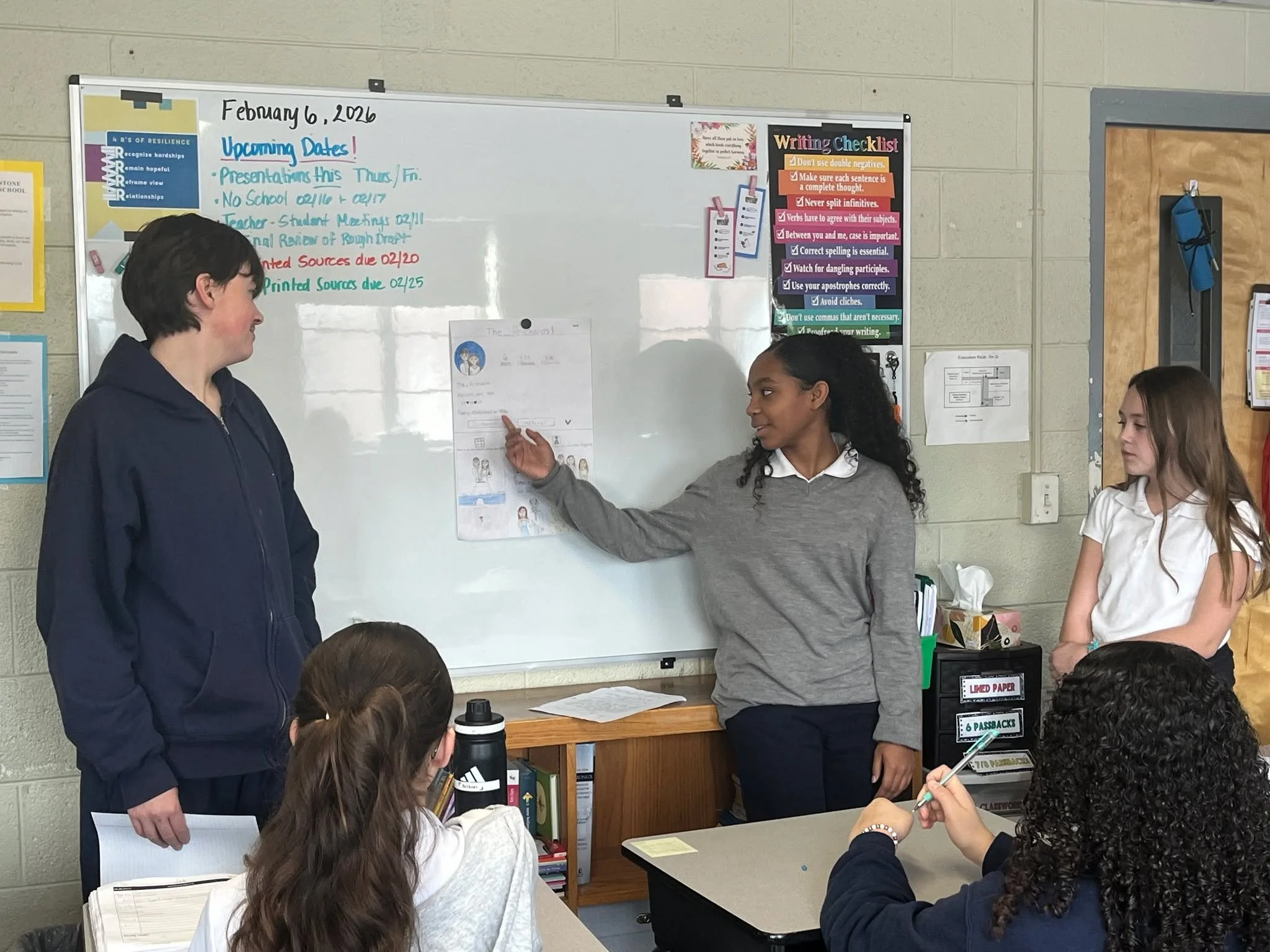 Our middle school students recently brought literature to life through creative group presentations!

Our 6th graders explored Crispin: The Cross of Lead, while our 7th and 8th graders dove into Listening for Lions. Each group created a poster featur