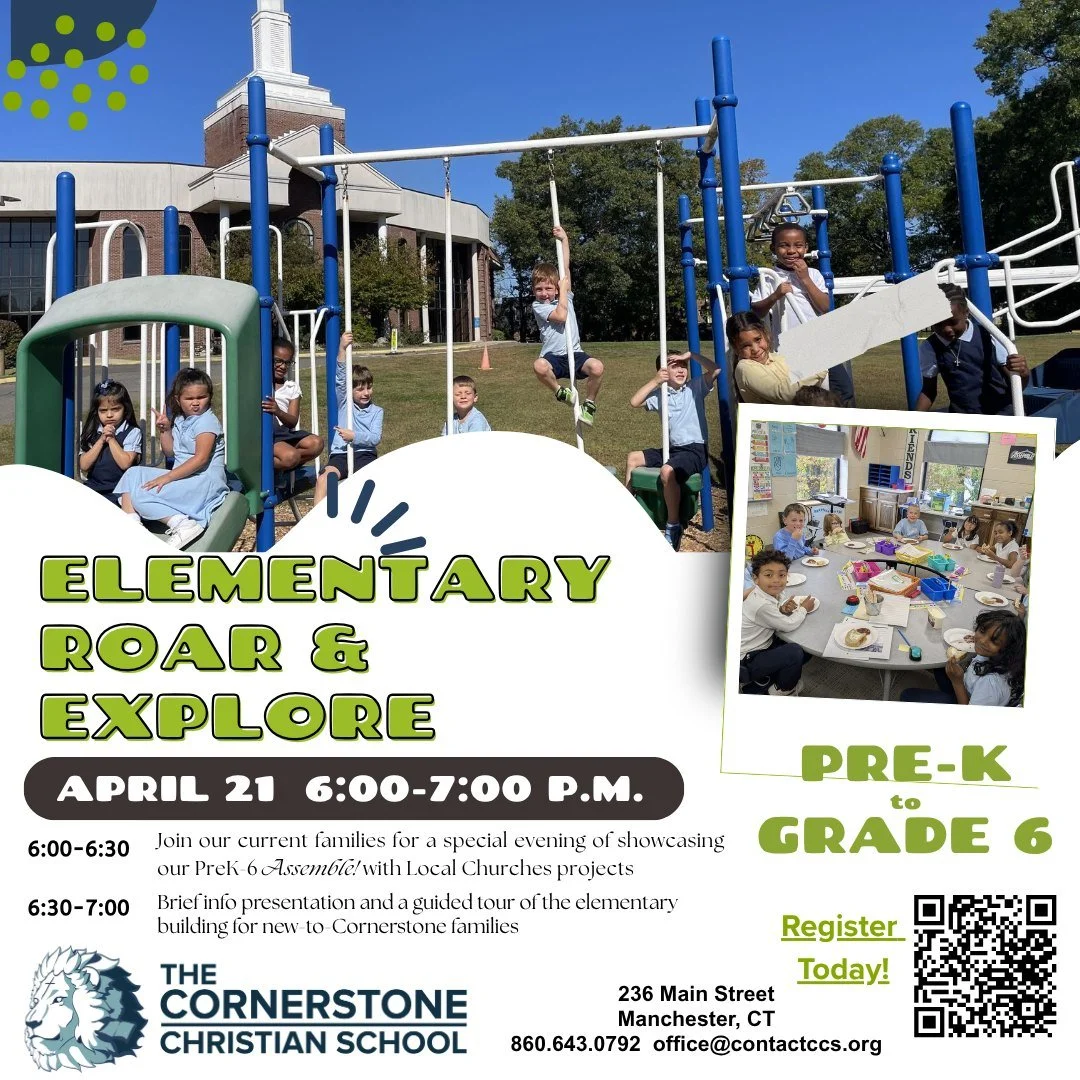 🦁 It&rsquo;s time to ROAR &amp; EXPLORE! 🦁
Discover our Pre-K to Grade 6 Elementary Program at Cornerstone Christian School!

Join us for an interactive evening where you can:
✨ Meet our teachers
✨ Connect with Cornerstone families
✨ Explore studen