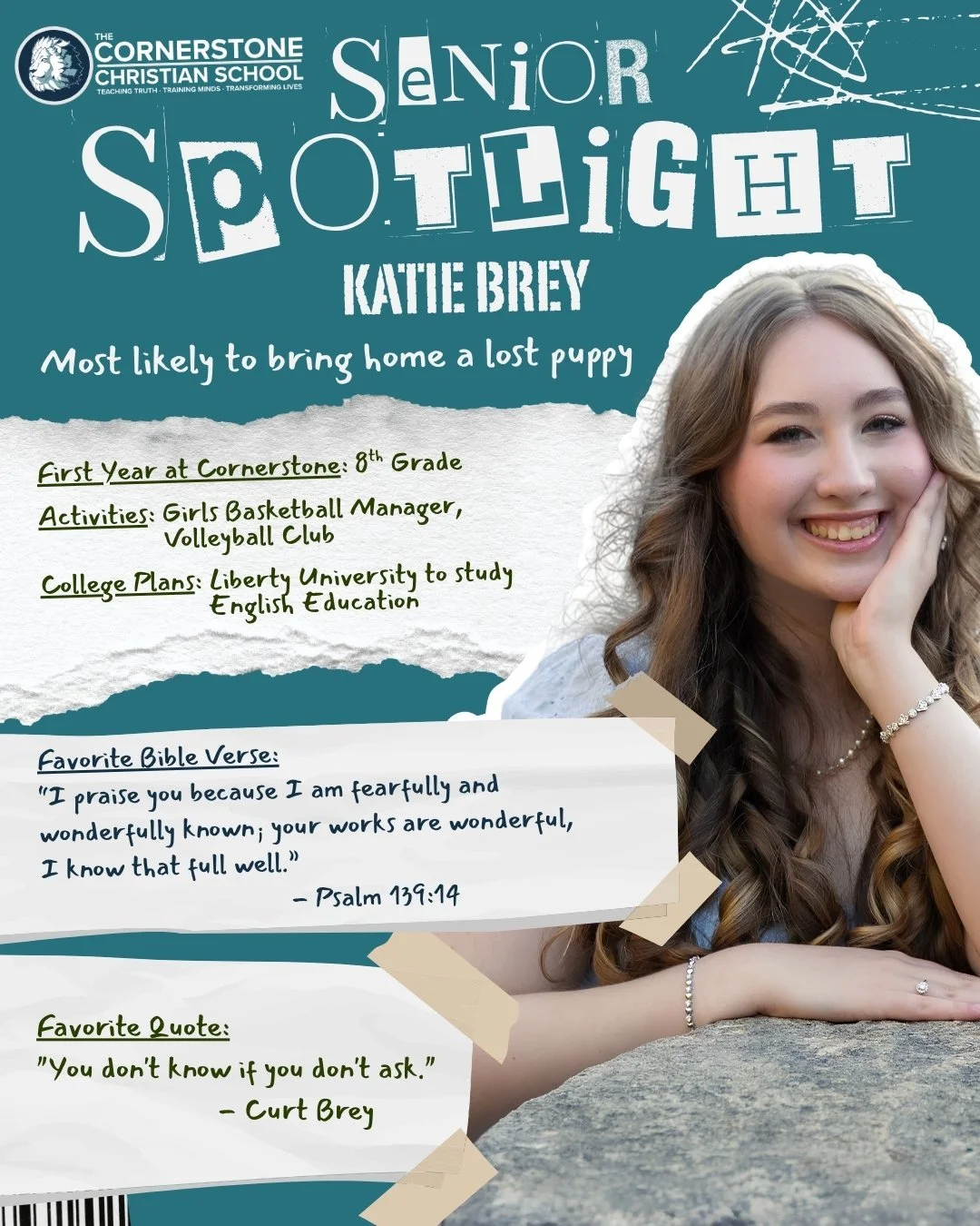 🎓 Senior Spotlight: Katie Brey 🎉

We&rsquo;re so proud of Katie, a CCS Lion since 8th grade! 🦁

A dedicated and high-achieving student, Katie has been actively involved in National Honor Society and Chick-fil-A Leadership Academy. She has a passio