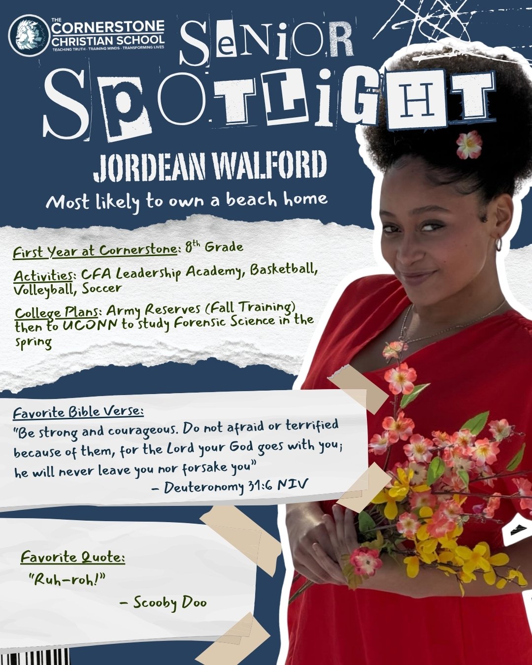 🎓 Senior Spotlight: Jordean Walford 🎉
We&rsquo;re so proud of Jordean, a CCS Lion since 8th grade! 🦁

A dedicated and well-rounded student, she has been actively involved in basketball, volleyball, soccer, and our Chick-fil-A Leadership Club. ⚽🏀?