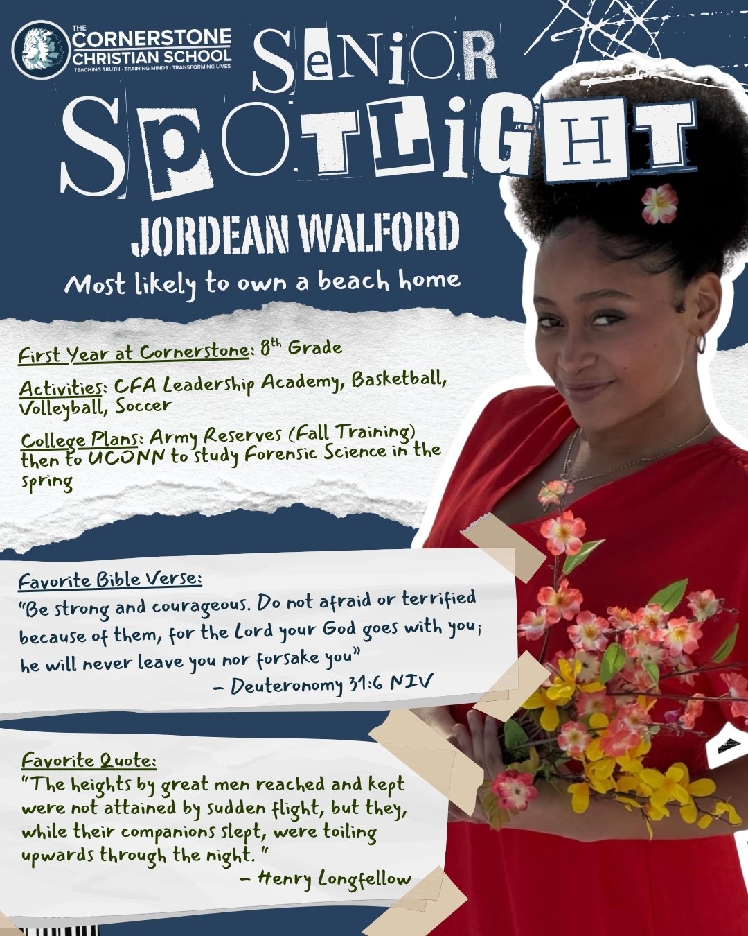 🎓 Senior Spotlight: Jordean Walford 🎉

We&rsquo;re so proud of Jordean, a CCS Lion since 8th grade! 🦁

A dedicated and well-rounded student, she has been actively involved in basketball, volleyball, soccer, and our Chick-fil-A Leadership Club. ⚽🏀