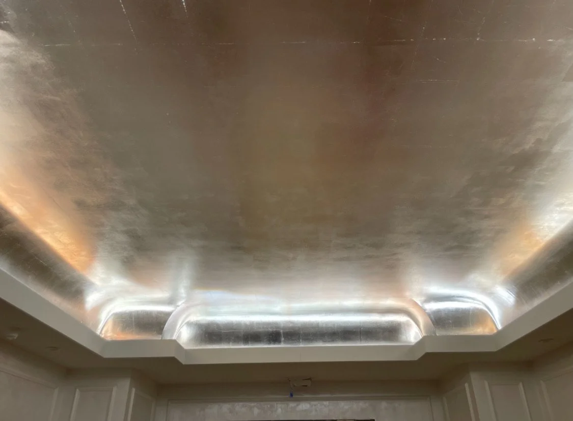   SILVER LEAF     EFFERVESCENT AND ETHERIAL IS THE LIGHT THAT IS CREATED WHEN GOLD OR SILVER LEAFE IS EMPLOYED TO HARNESS THE LIGHT, CREATING NOT ONLY ILLUMINATION ONLY METAL FEAF AND PURE GOLD CAN CREATE.&nbsp; GILDING IS A TIMELESS ART THAT WE PROU