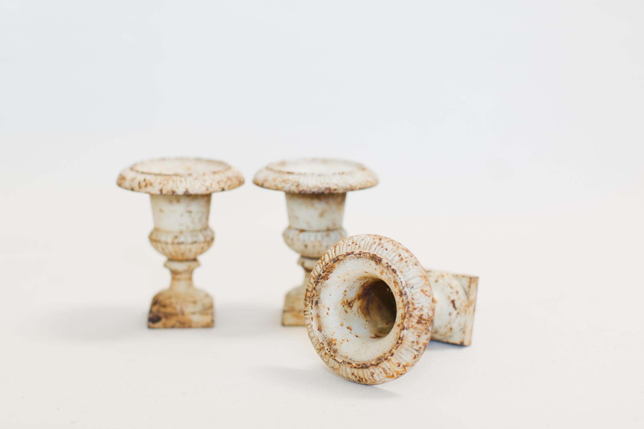 Small White Washed Iron Urns