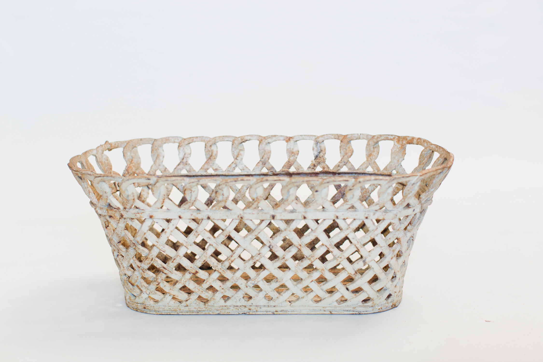 White Wash Iron Planter Basket