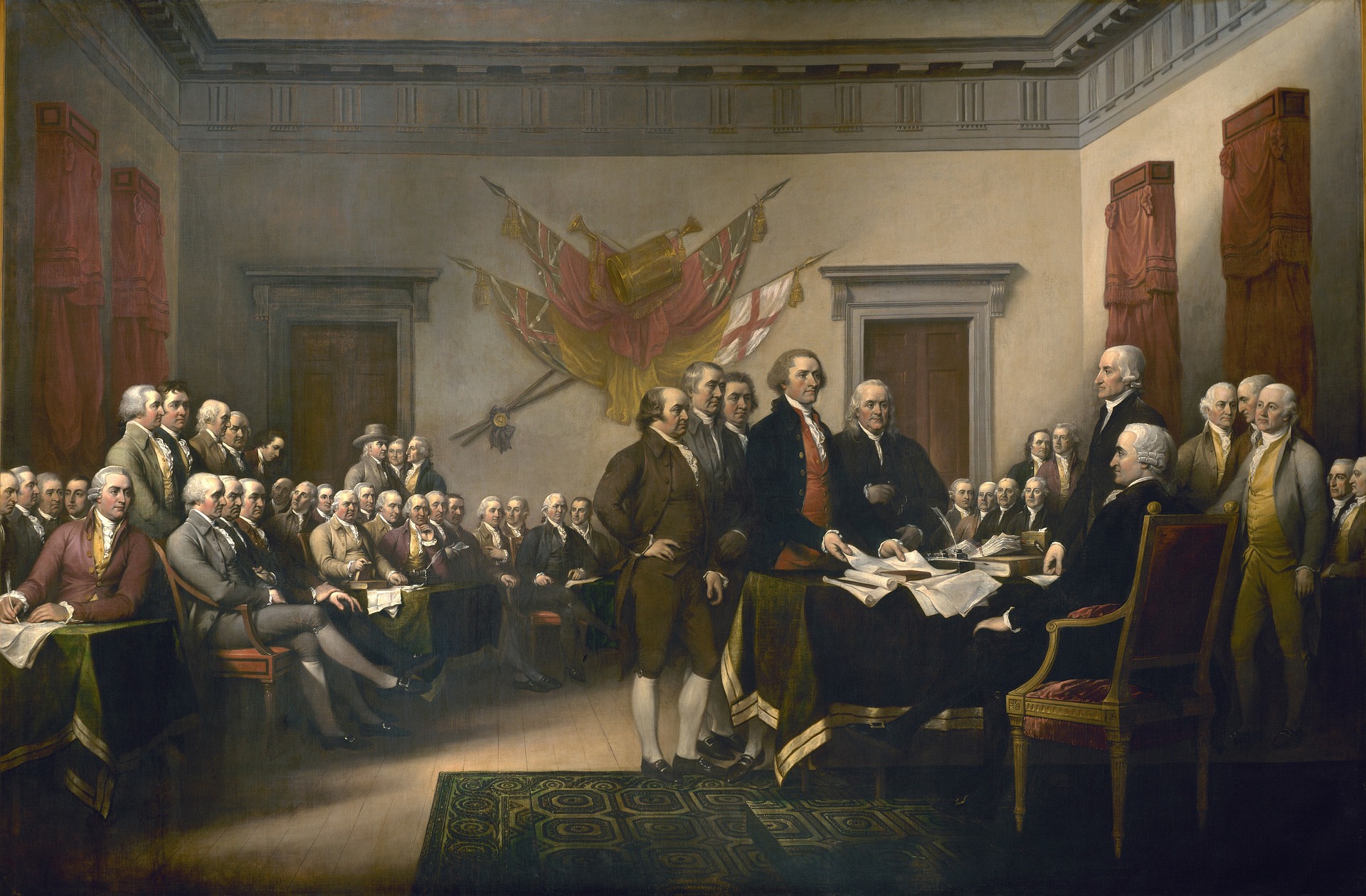 Thomas Jefferson: "You sure we should leave that stuff in about the 'merciless savages'?" George Washington: "Yeah, sure. Who could it hurt?" Alexander Hamilton: "Well, the natives for one." George Washington: "Meh. Who cares? They'll be either assimilated or exterminated by the time 1800 rolls around." Thomas Jefferson: "You sure?" George Washington: "We got this."