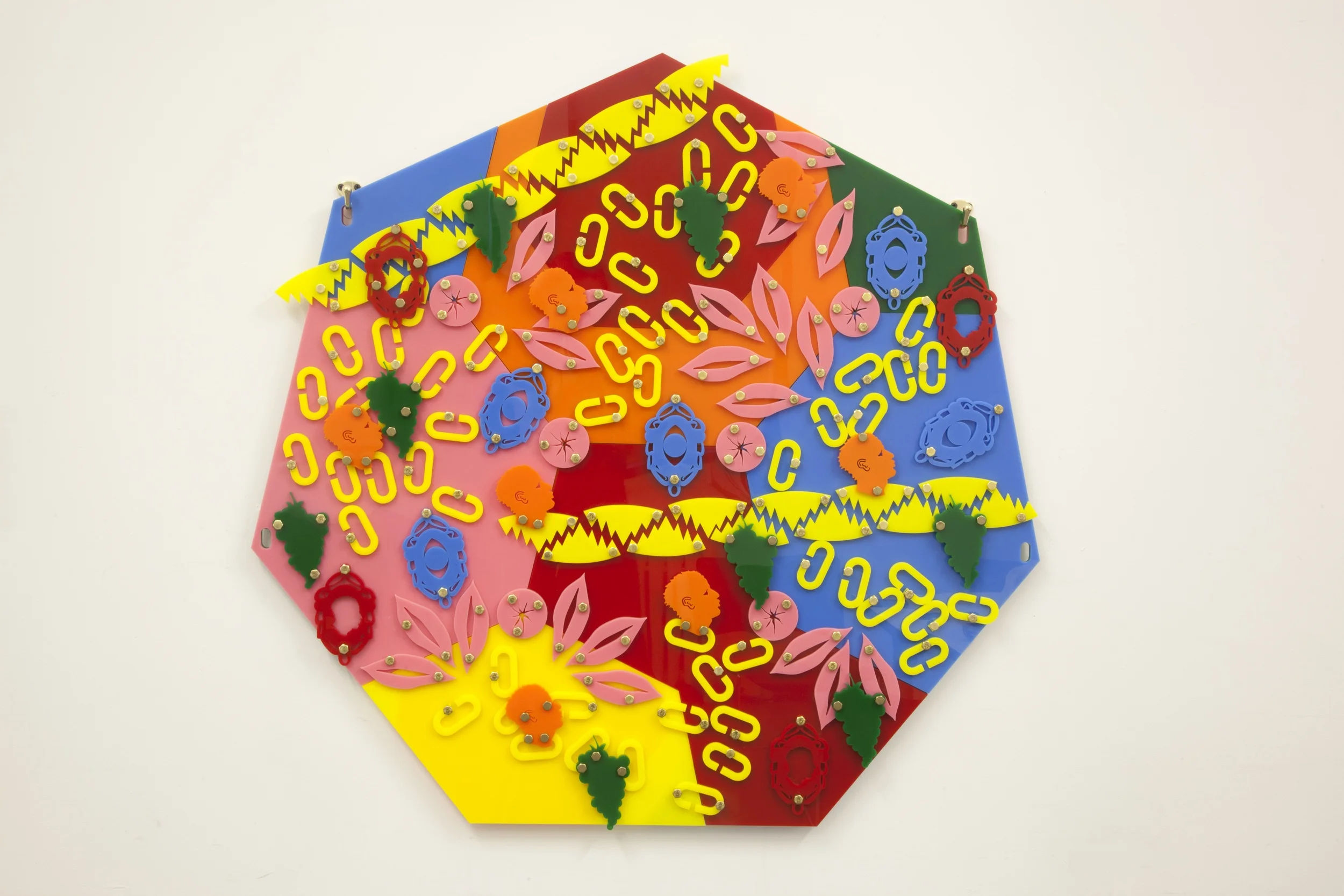Scatter Plot (Blackamoors Collage 13), 2014 Plexiglass and Brass 38.2 x 39.0 inches