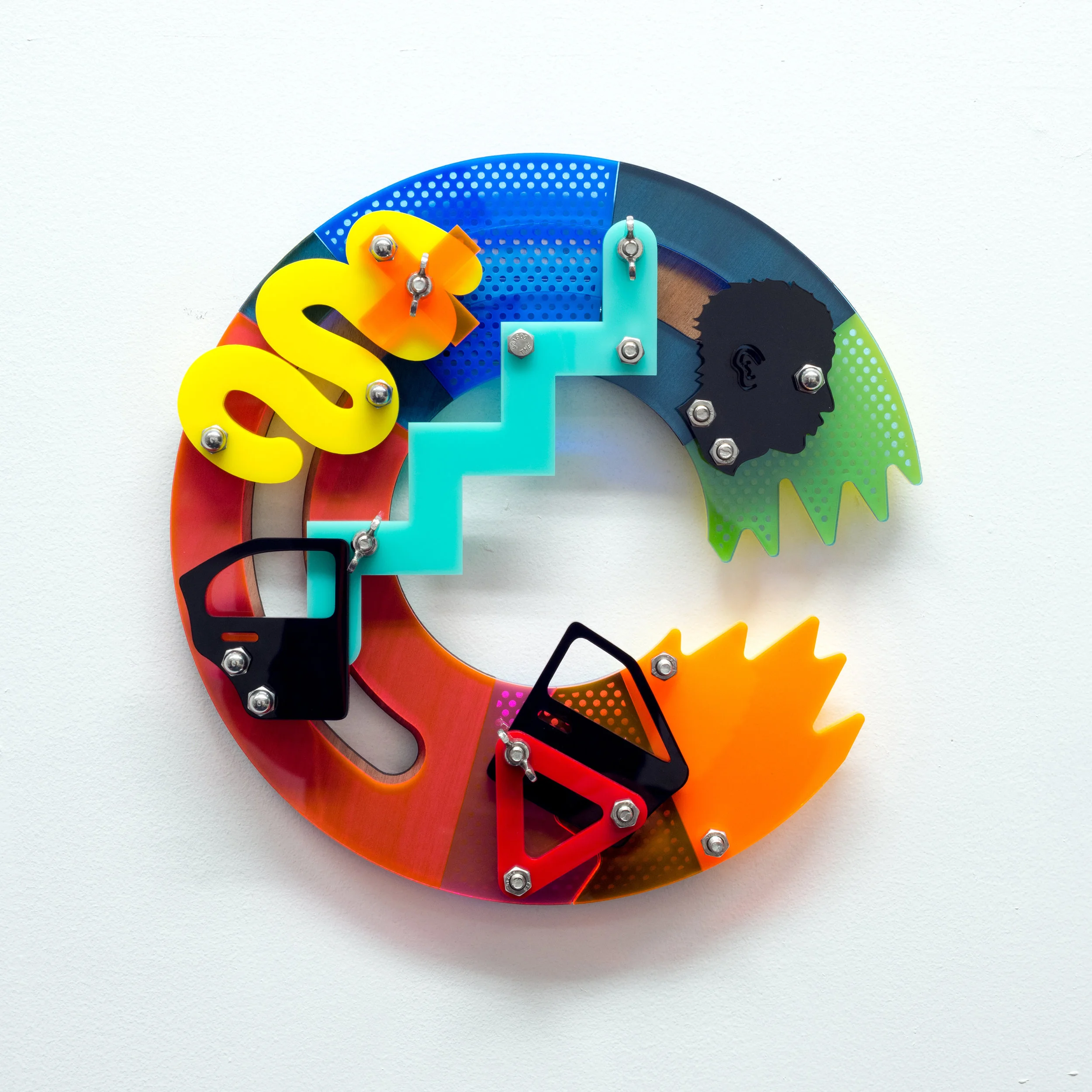 Smear (Blackamoors Collage #71), 2017 Plexiglass, stainless steel, mahogany board and walnut board 12.5 x 12.5 inches
