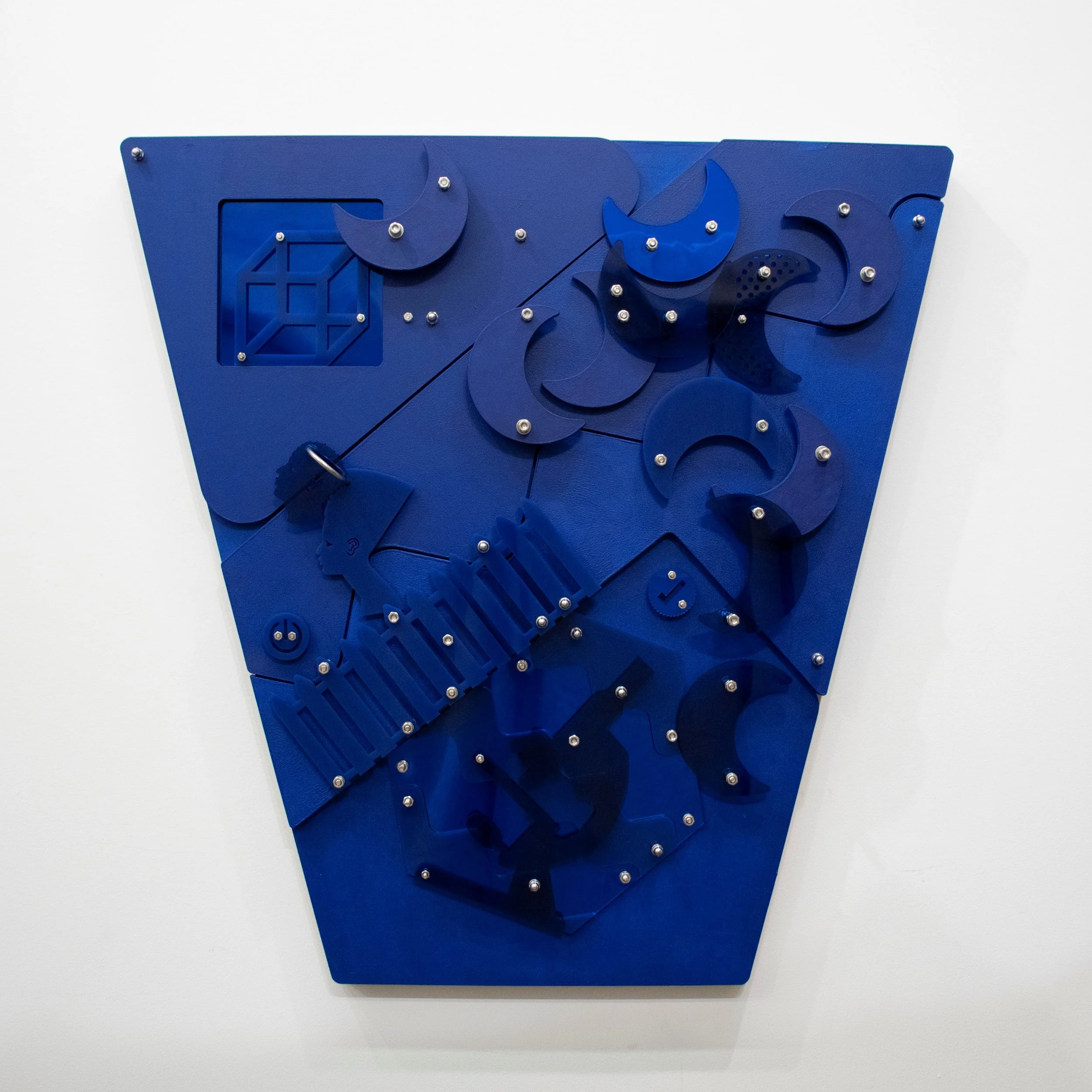 The Timbertoes (Blackamoors Collage #138) CNC routed MDF and Baltic birch, plexiglass, mirror and stainless steel hardware 36 x 36 inches