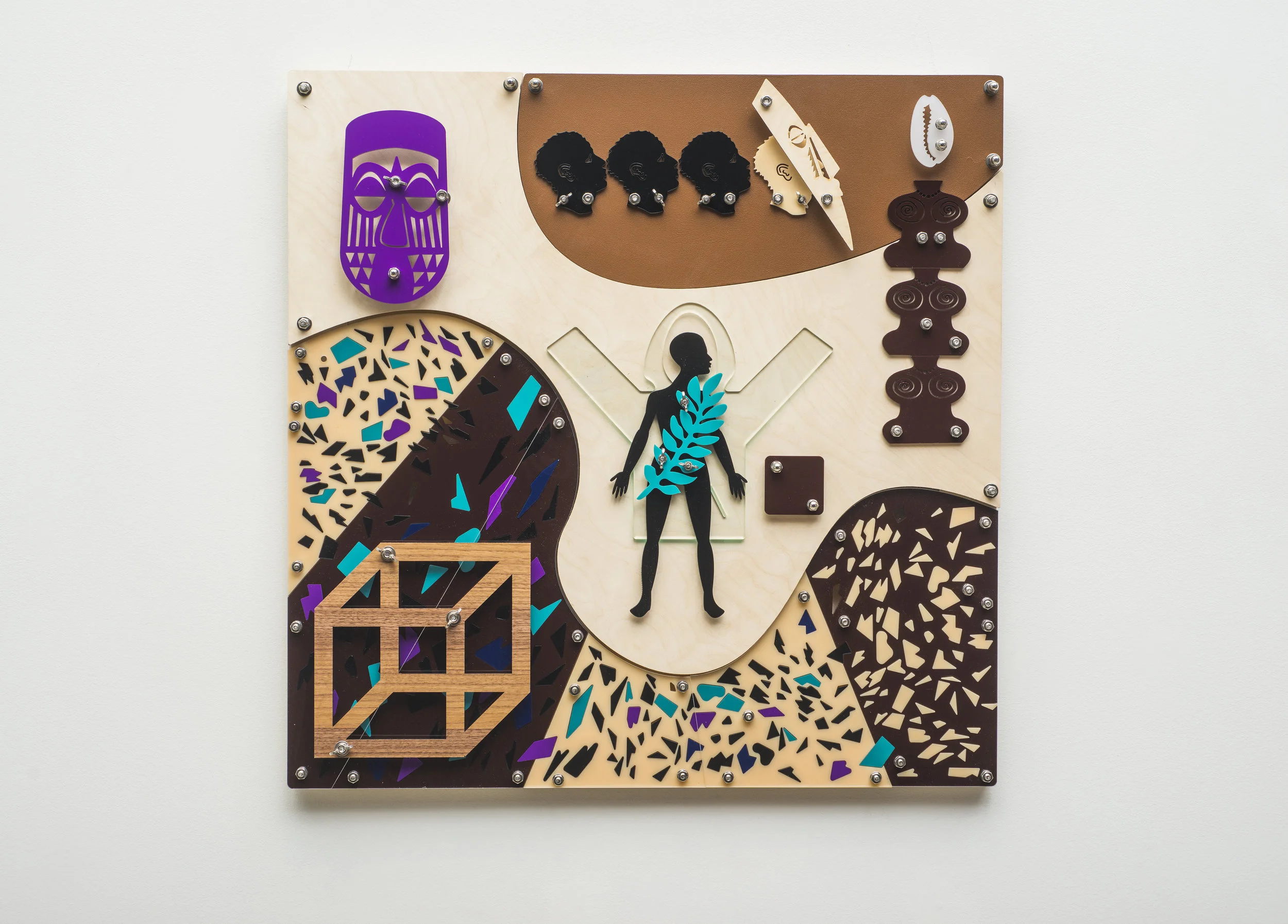 Bodily Senses (Blackamoors Collage #235) CNC routed birch, plexiglass and stainless steel hardware 30 x 30 inches Photo credit: John Carlano
