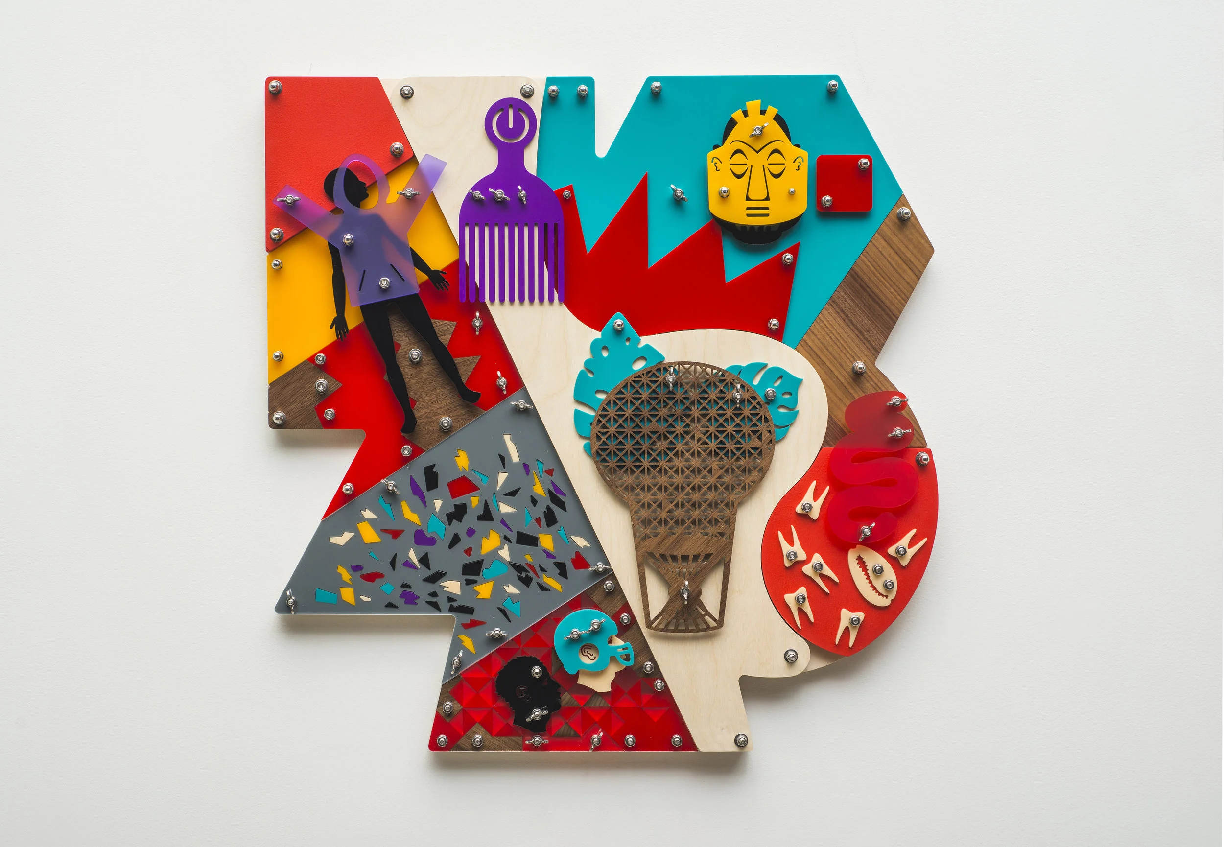 Force of Will (Blackamoors Collage #228) CNC routed birch, plexiglass and stainless steel hardware 30 x 30 inches Photo credit: John Carlano