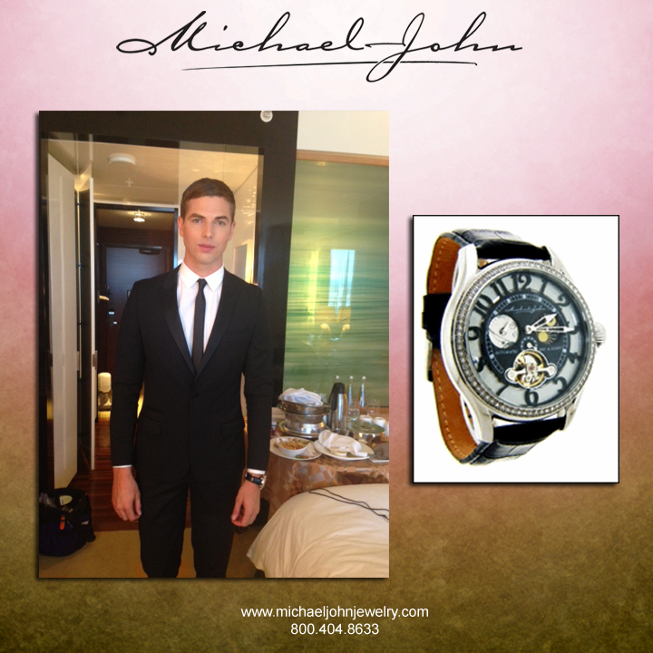 Handsome E! News corespondent Jesse Giddings looks exceptionally dapper while wearing a Michael John Jewelry watch during last night's Primetime Emmys coverage, September 2013.