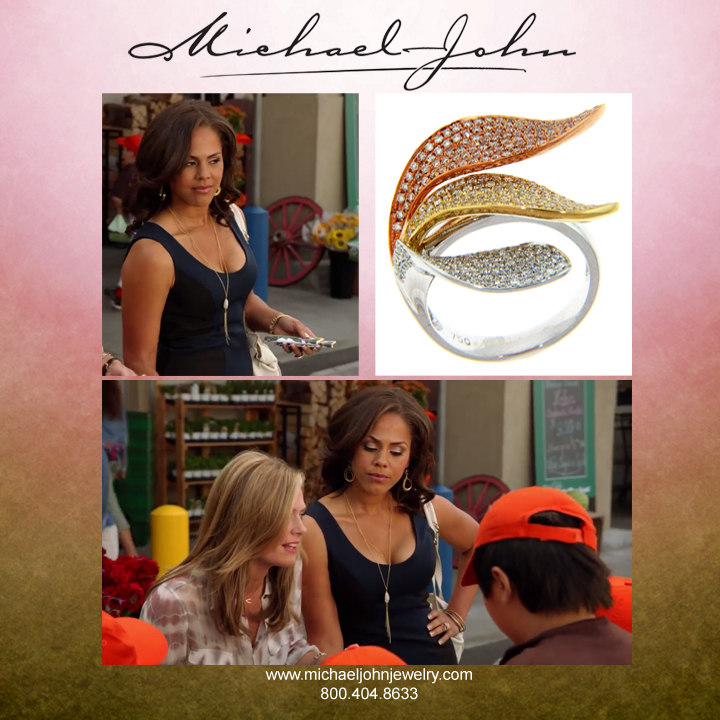 Michael John Jewelry's Rose, White and Yellow Gold 'Leaf' ring has been featured in the new ABC hit, Back In The Game , starring James Caan, Maggie Lawson and Lenora Crichlow as Lulu Lovette, the eccentrically stylish trophy wife of the show who shows off this stunning ring! October 2013.