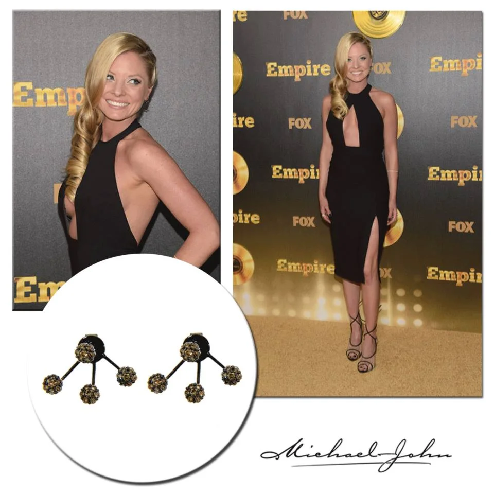 Kaitlin Doubleday, the sultry actress and star of new show "Empire" was spotted wearing our black gold and champagne diamond earrings at the premiere of the #FoxTV show #Empire in Los Angeles, January 2015.