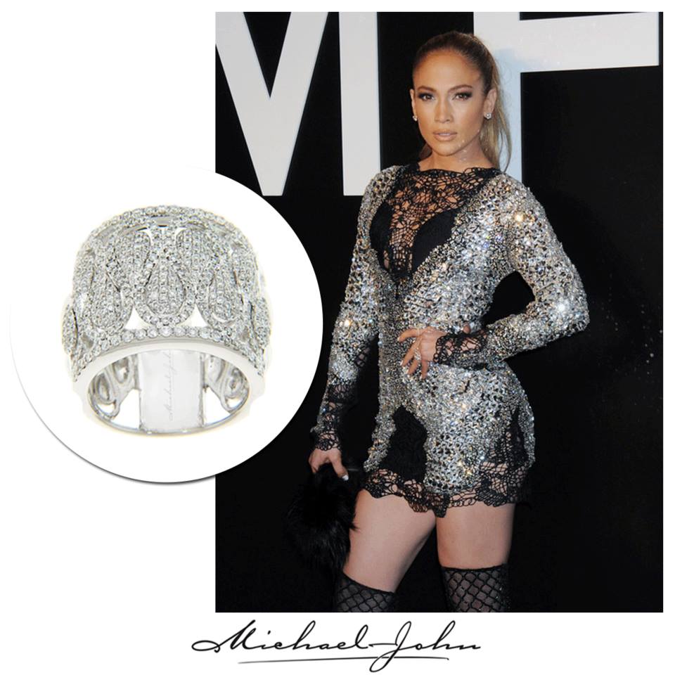 All eyes on Jennifer Lopez , as she sparkles the Tom Ford 2015 Fashion Show pretty in our dazzling white gold & #diamond ring!, February 2015.