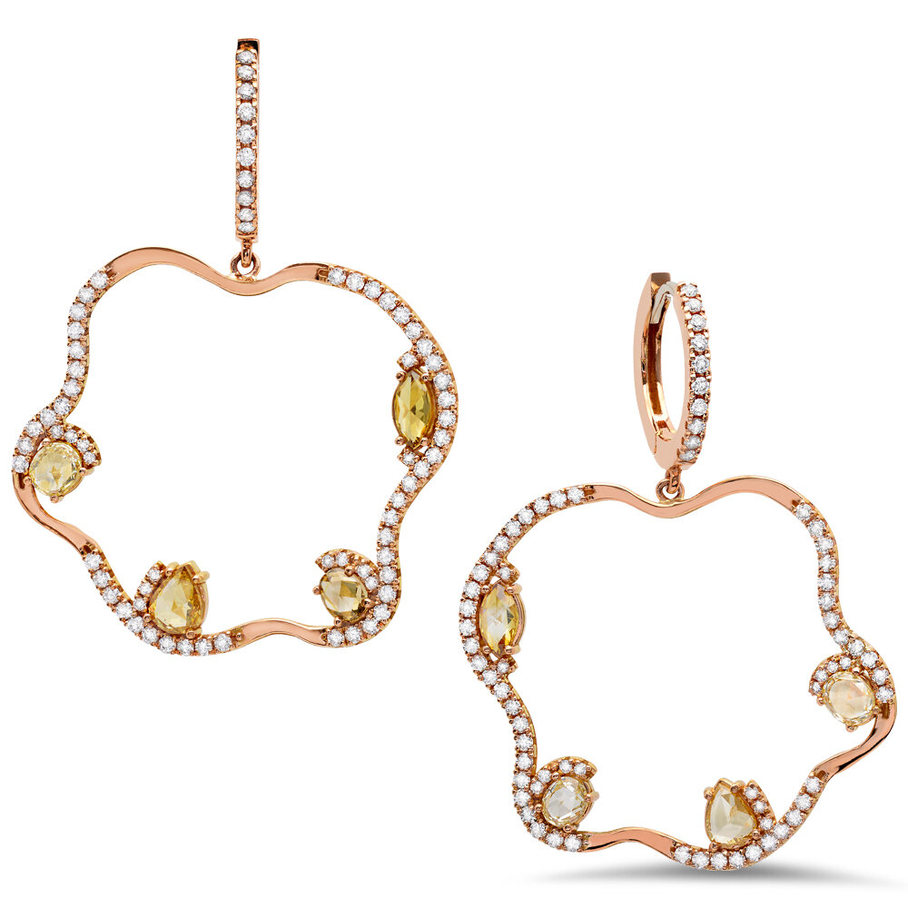 18k Rose Gold & Rose Cut Diamond Earrings