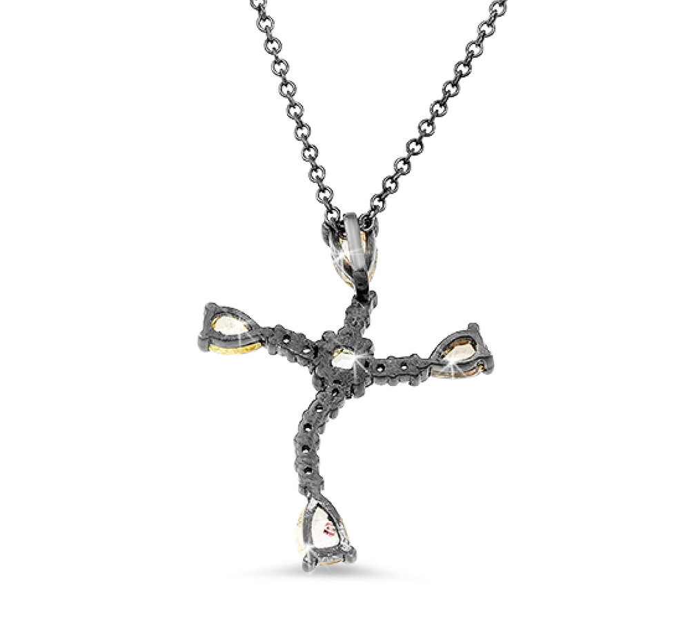18K black gold cross pendant with rose cut diamonds — Michael John Bridal