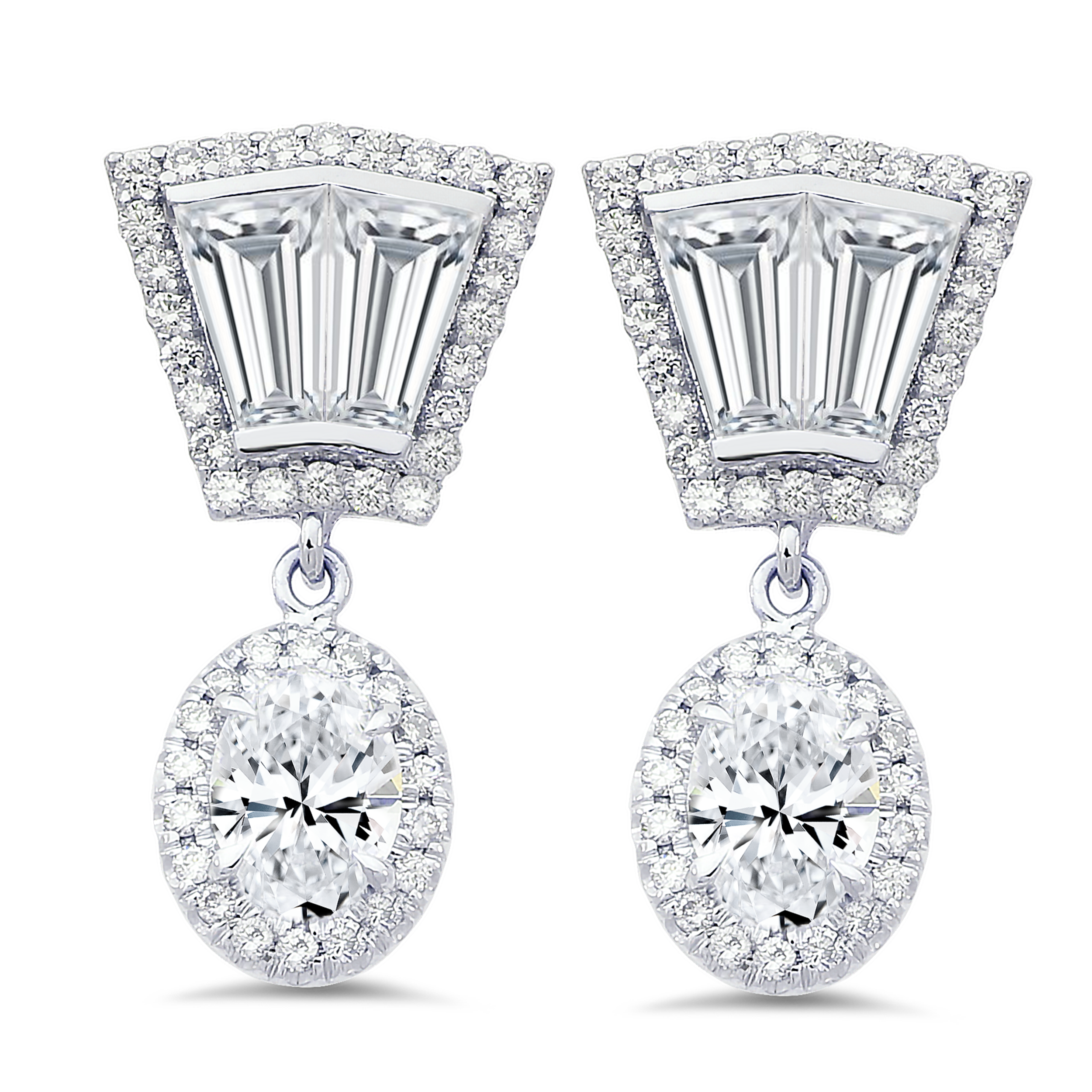 Baguette and Pear Diamond Drop Earrings - Mills Jewelers