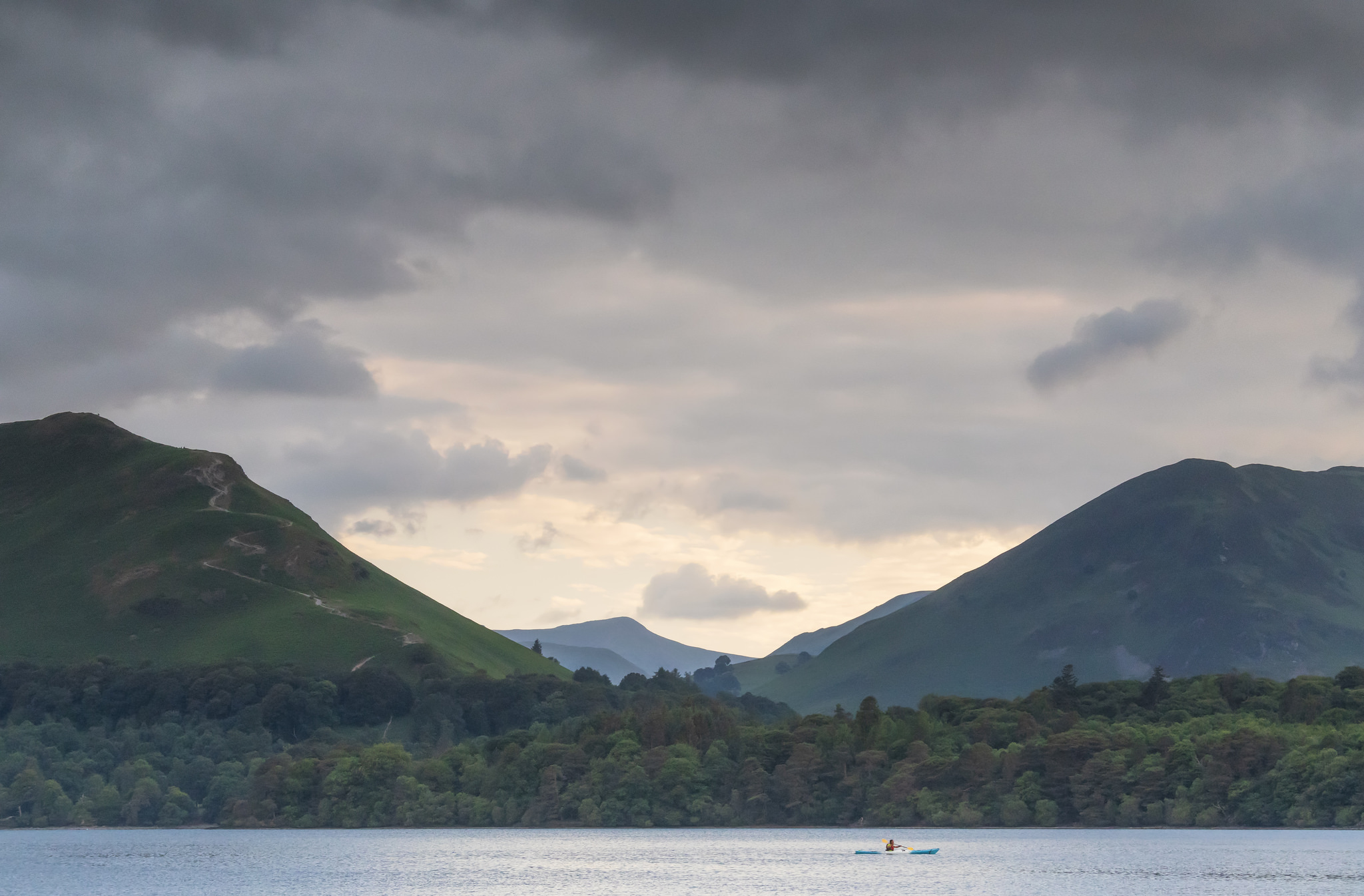 Foto's van mijn eerste zonsondergang bij Derwent Water.