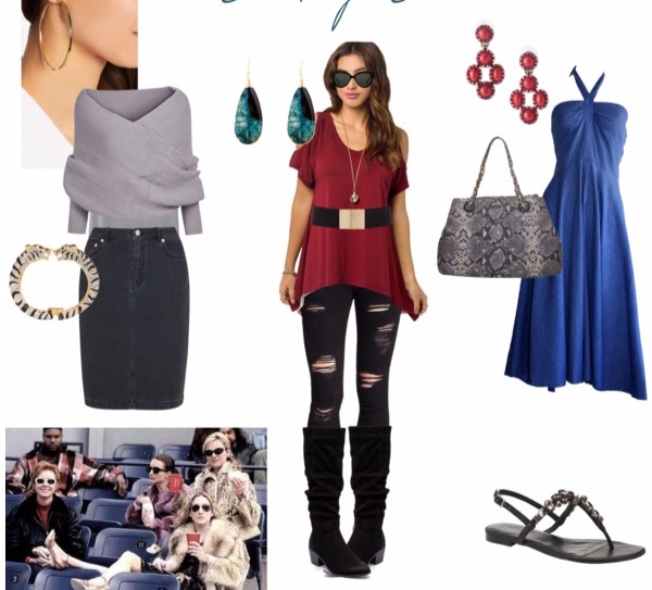 Outfits for a day at the ballpark in the Dark Winter color palette for the Goddess Image Archetype