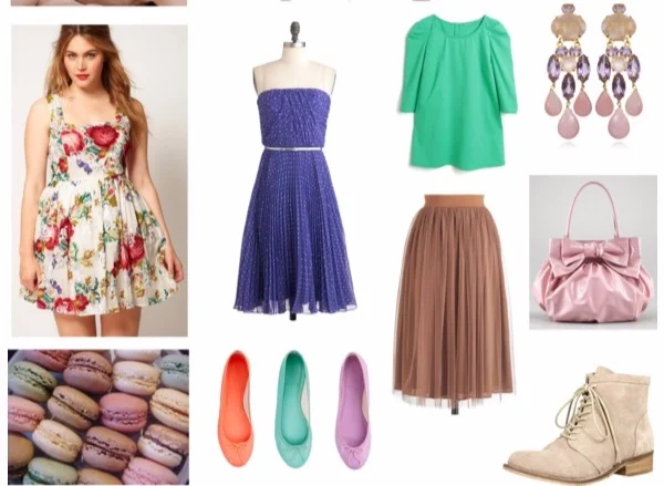 Outfits in Light Spring colors for the Bombshell Image Archetype.