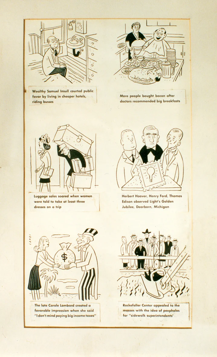 In an illustration belonging to Bernays, six of his campaigns were captured in single frame cartoons.