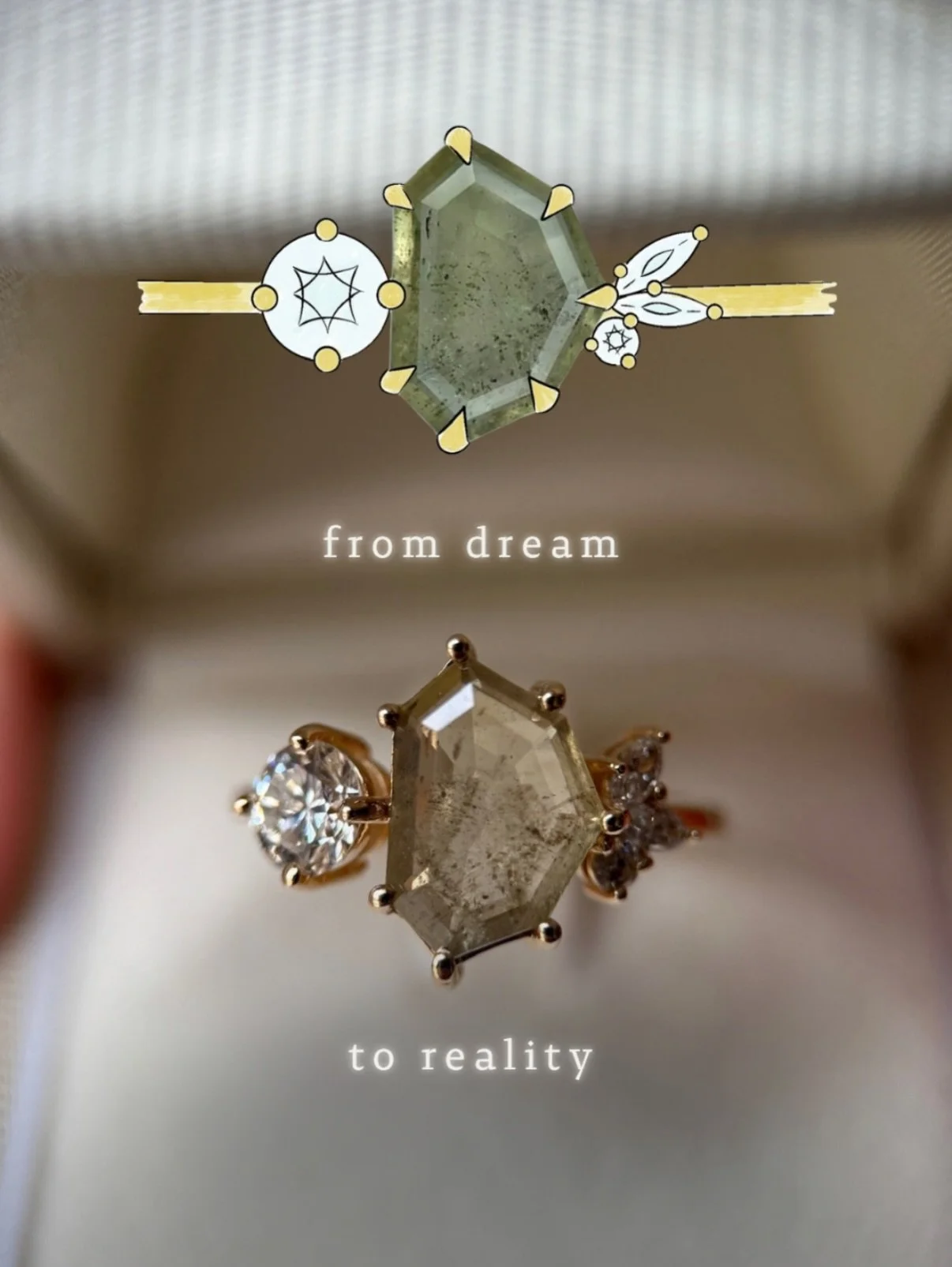 this is one of the rings from our recent heirloom video, and i wanted to show you a little more of its story.

the diamonds came to me from the client&rsquo;s original ring. we paired them with a new green sapphire, and suddenly they had a whole new 