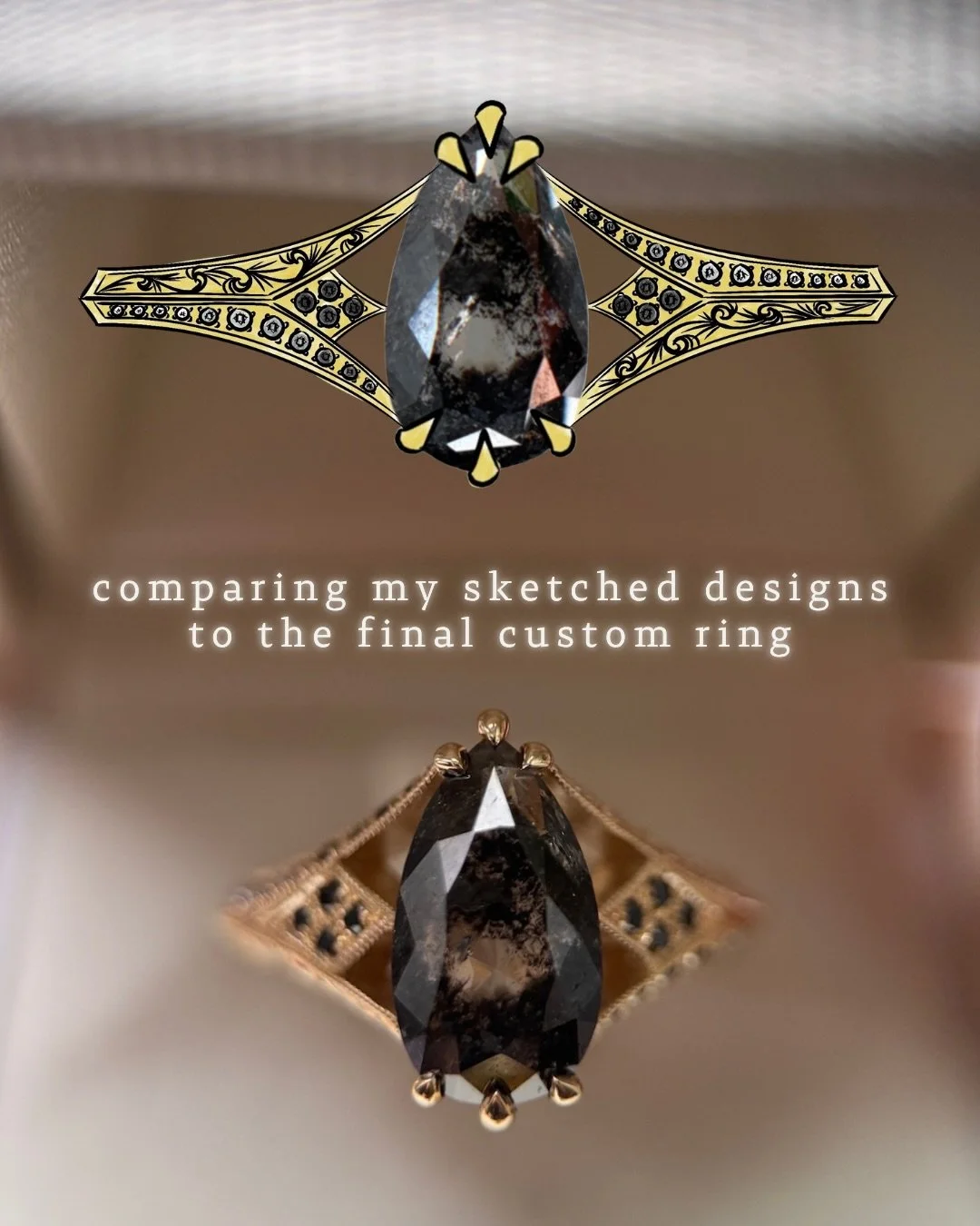 from sketching on my ipad to something made to last for generations.

swipe through the beginnings and endings of a few of my custom pieces.

which one surprised you most from sketch to final ring?

#customengagementring
#sketchings 
#customjewellery