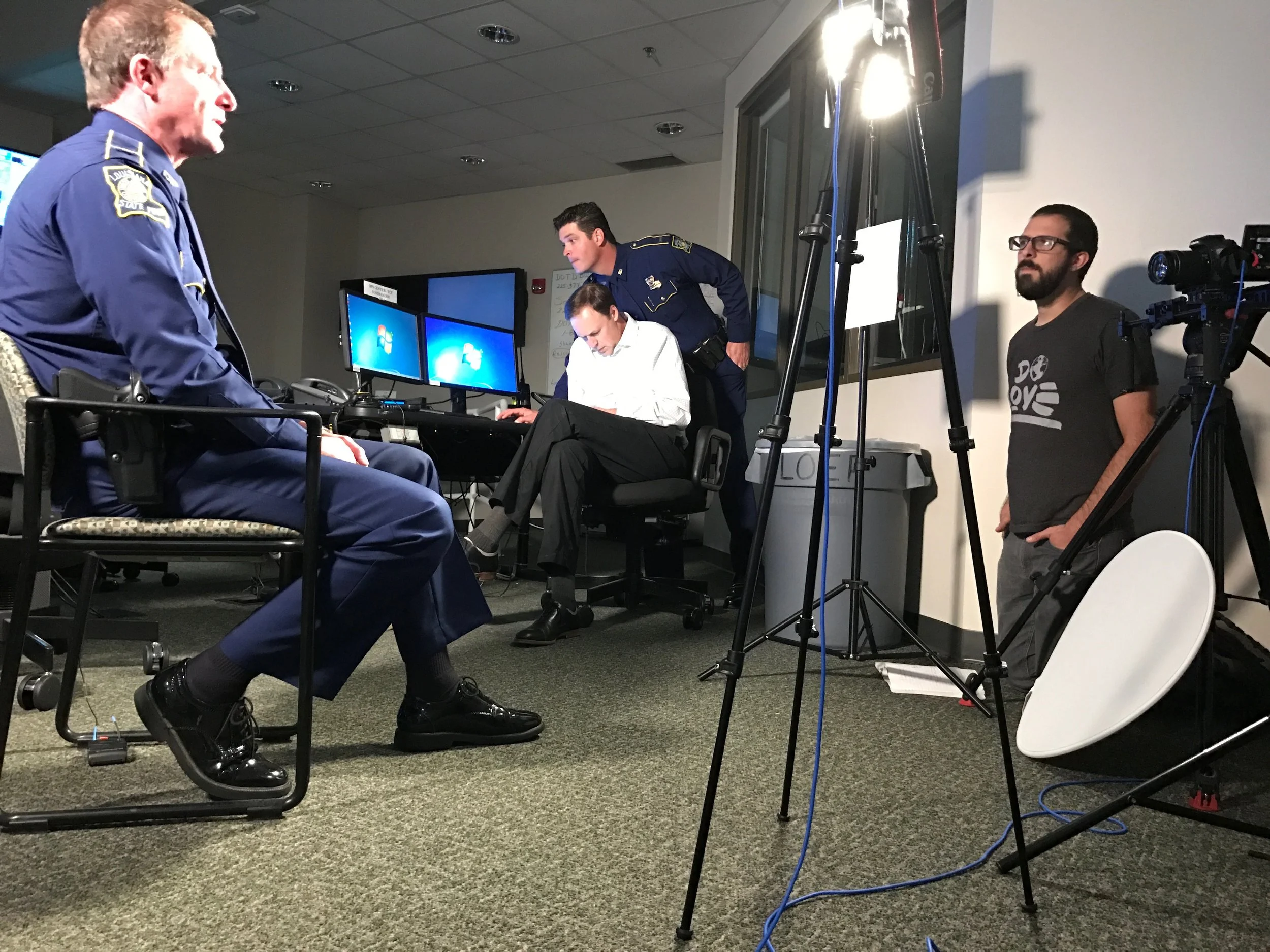 Filming Interview with Colonel Mike Edmonson, Louisiana State Police