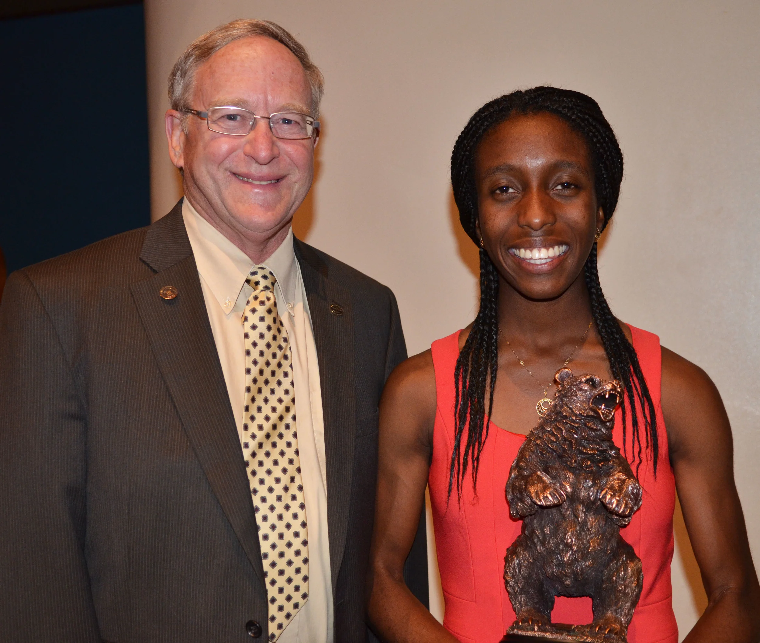 Warren High’s Grand Golden Bear, Nwamaka Amobi, will be attending Massachusetts Institute of Technology (MIT) in the fall. She is pictured with DUSD board of education president Tod Corrin.