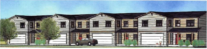 An artist's rendering of the new townhomes Habitat for Humanity plans to build in Downey.