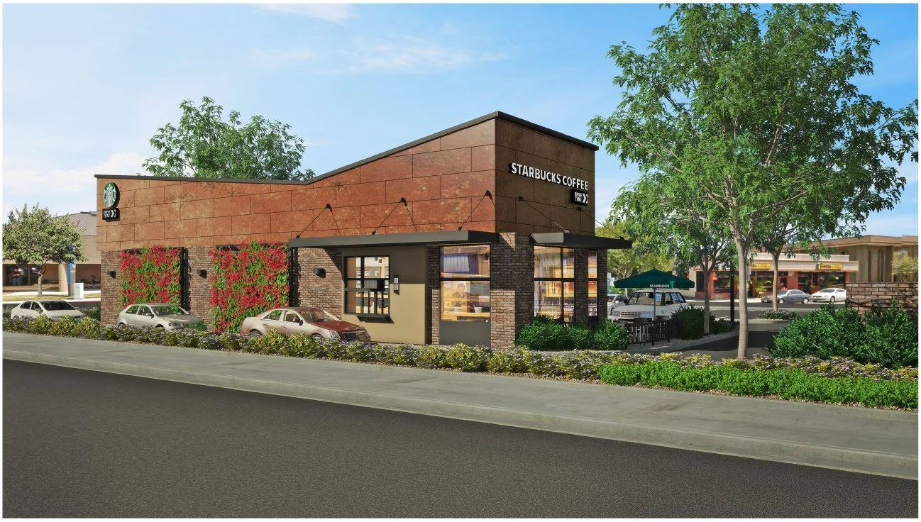 An artist's rendering of the new Starbucks that will replace a Walgreen's pharmacy at 7966 Florence Ave. Courtesy city of Downey
