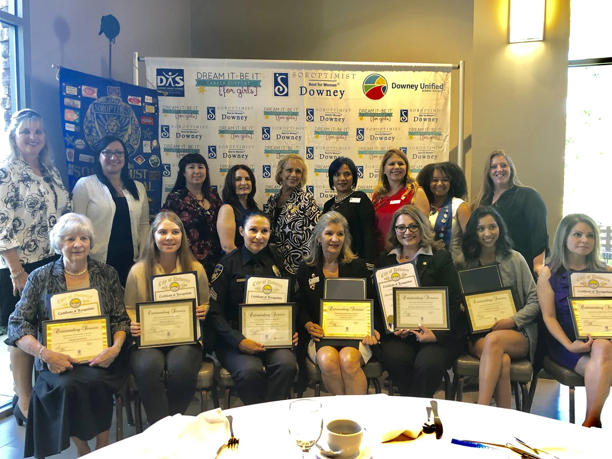 Recipients of Downey Soroptimist’s 2018 Women of Distinction awards.