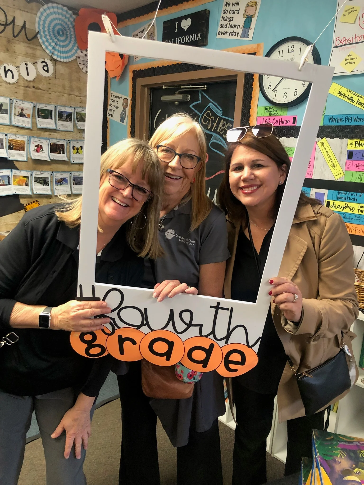 Nancy Swenson, Bobbi Samperi and Giggy Perez-Saab on a visit to Gallatin Elementary.