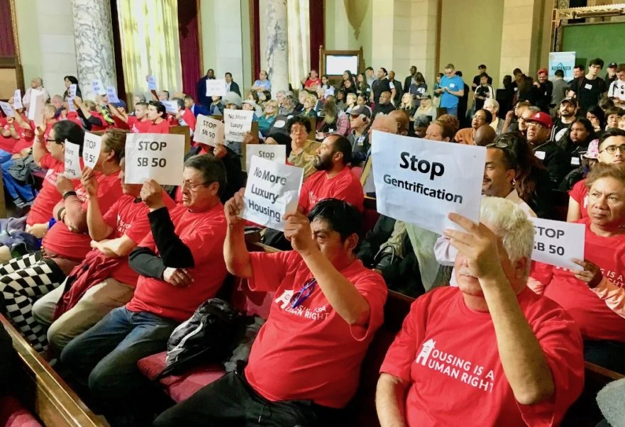 Protesters at the April 16 L.A. City Council meeting. Photo courtesy Housing is a Human Right
