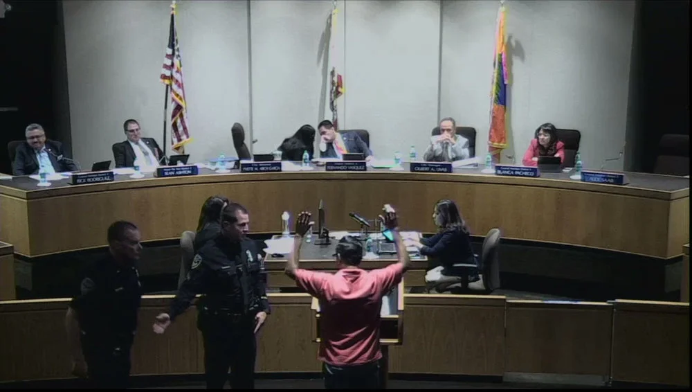 Herman was thrown out of a meeting in July 2017 after refusing requests to tone down his language.