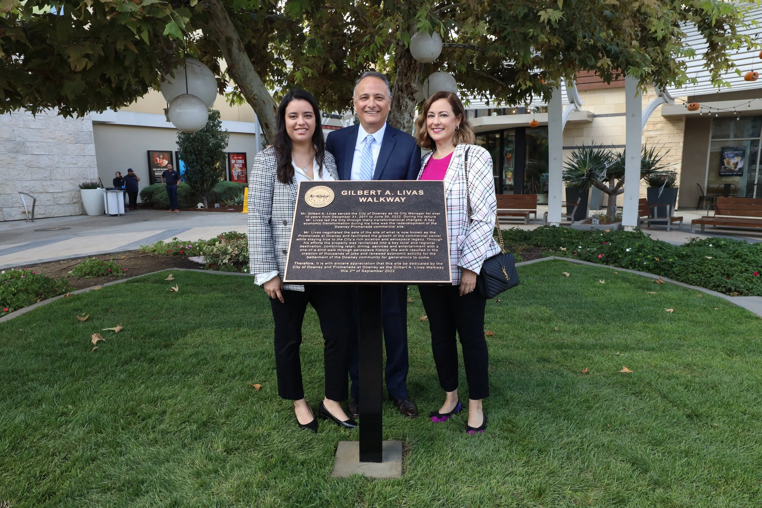 Gilbert Livas honored with plaque at Downey Promenade